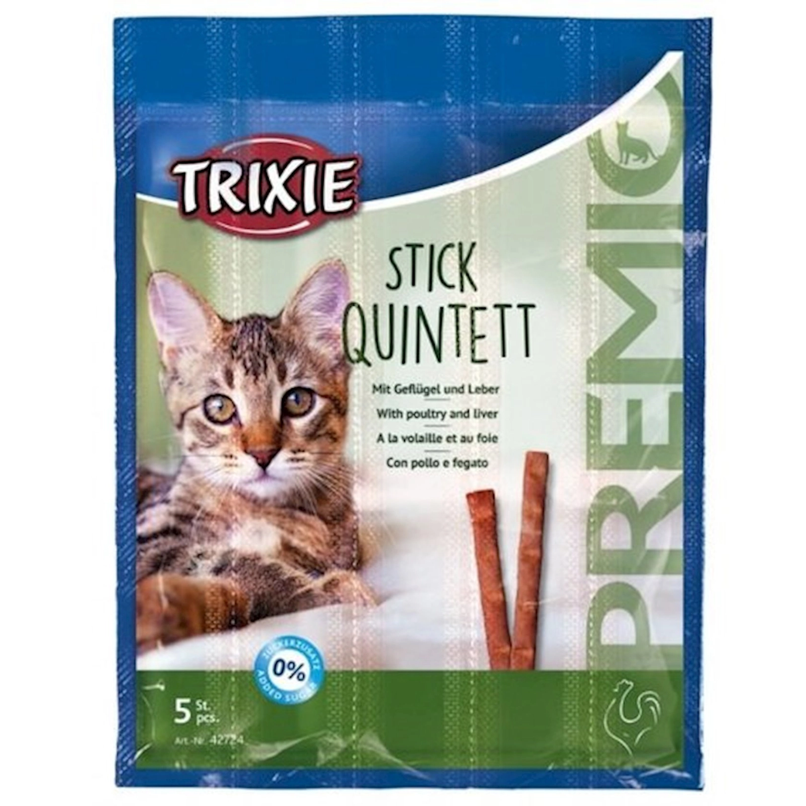 Pişiklər üçün məzə Trixie Premio Quadro-Sticks ev sayağı quş əti və qaraciyər ilə çubuqlar, 5 q