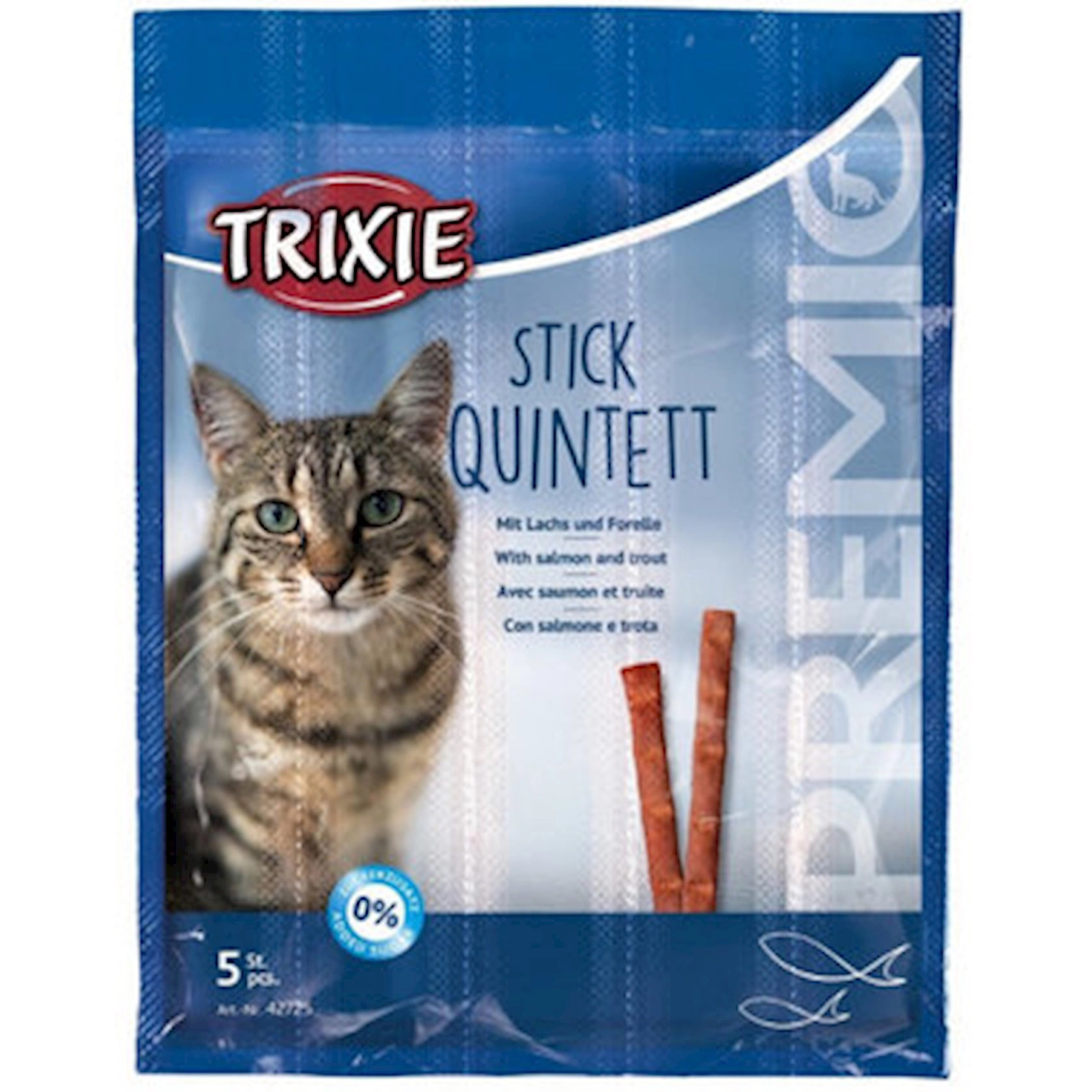 Trixie Stick Quintett pişiklər üçün çubuqlar qızıl və alabalıq dadı ilə 5 q 1 əd.