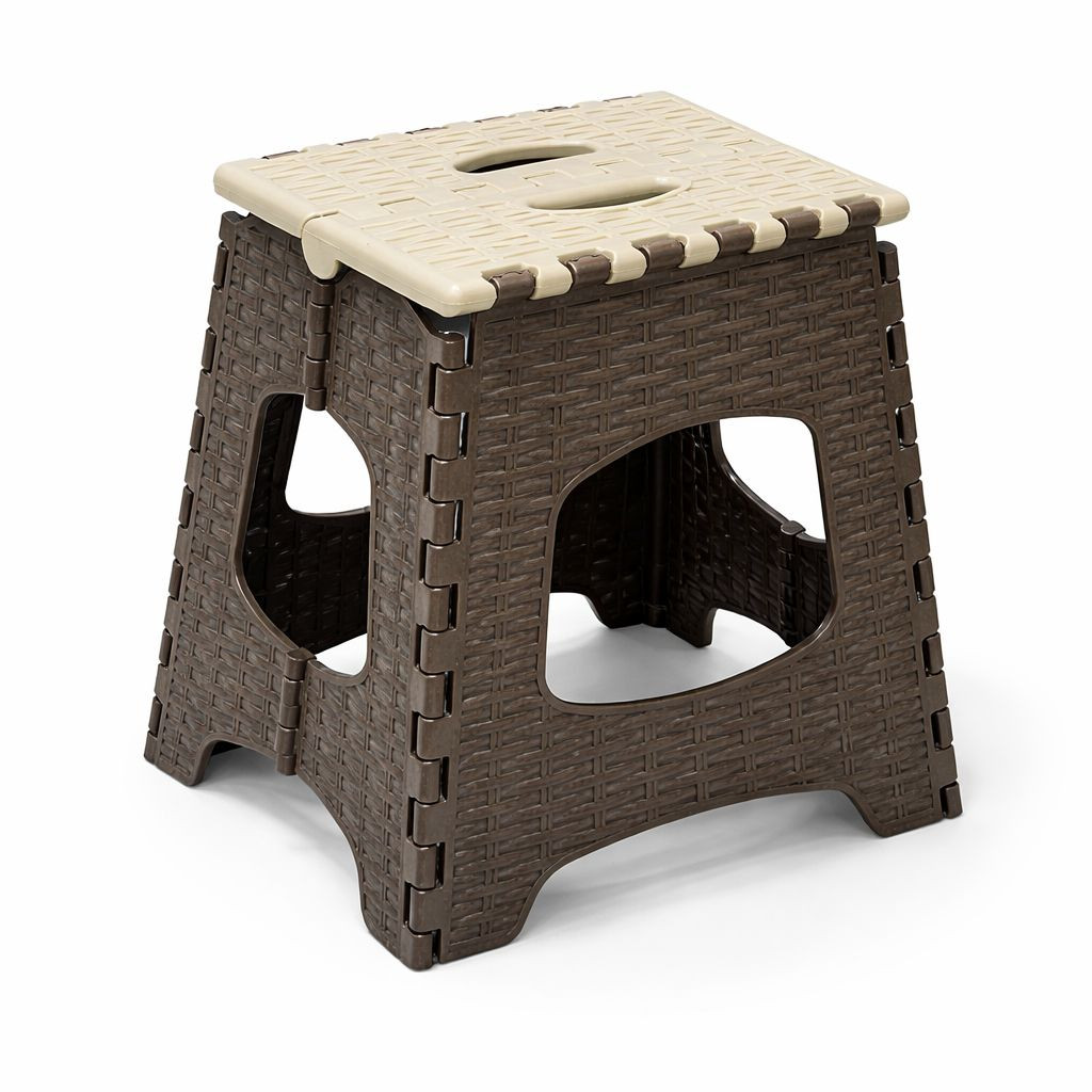 Qatlanan taburet OM155-0203, plastik, qəhvəyi/bej, 46x24x30 sm