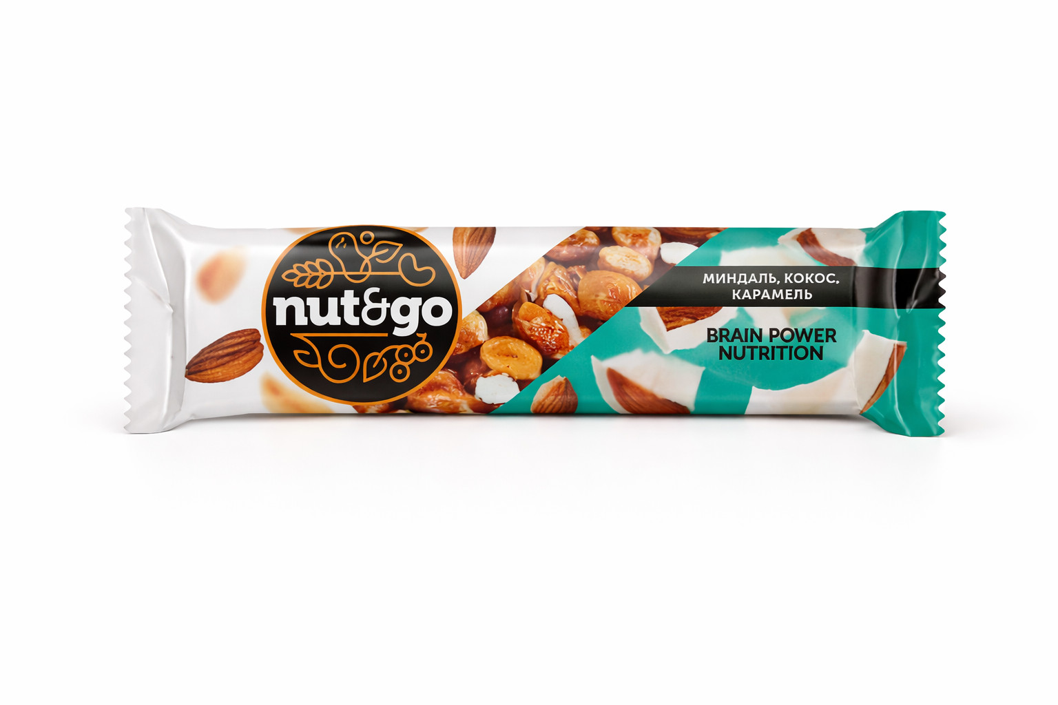 Baton Nut&Go badam, kokos və karamel ilə, 34 q