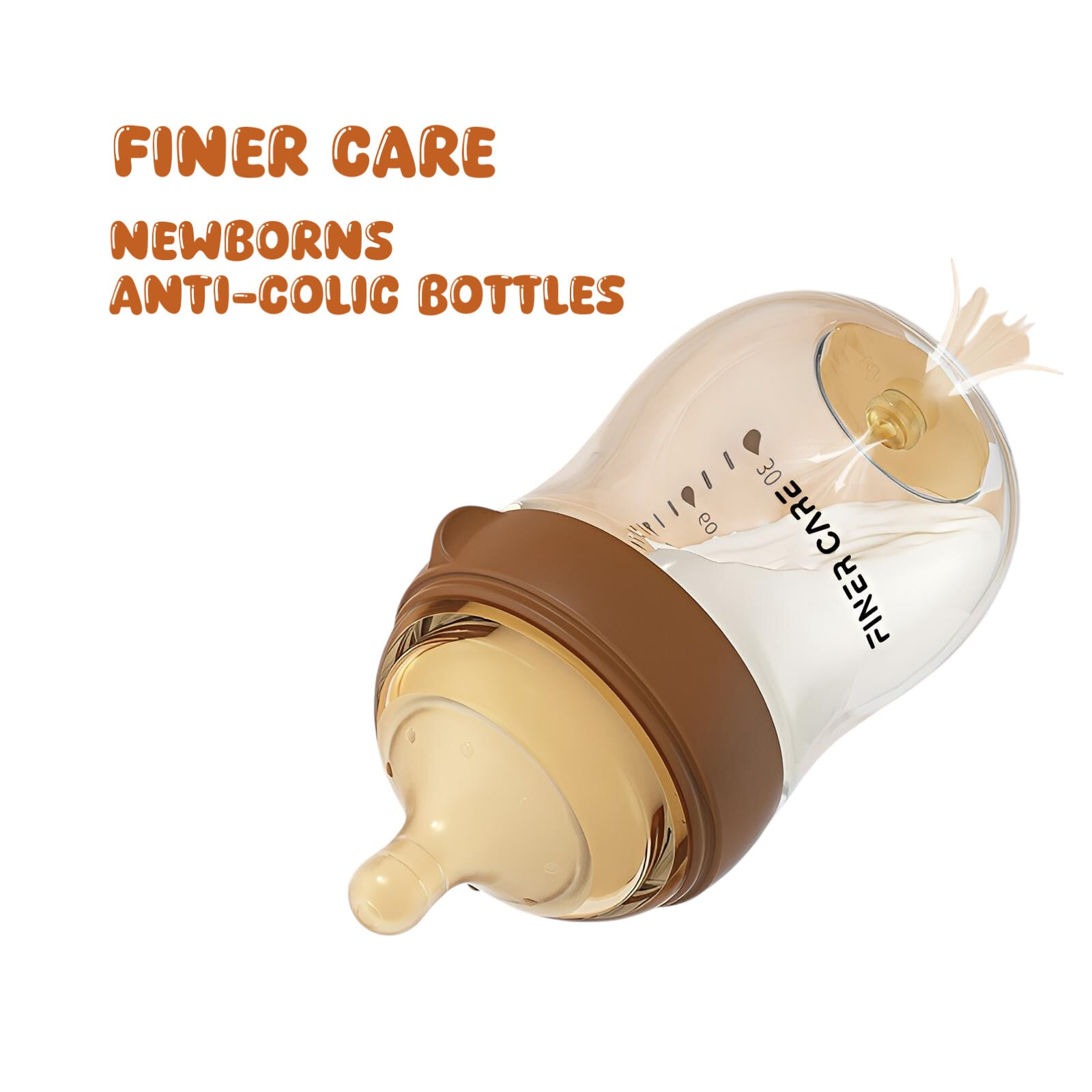 Qidalanma üçün qab Finer Care Anti-colic, şüşə, qəhvəyi, 160 ml