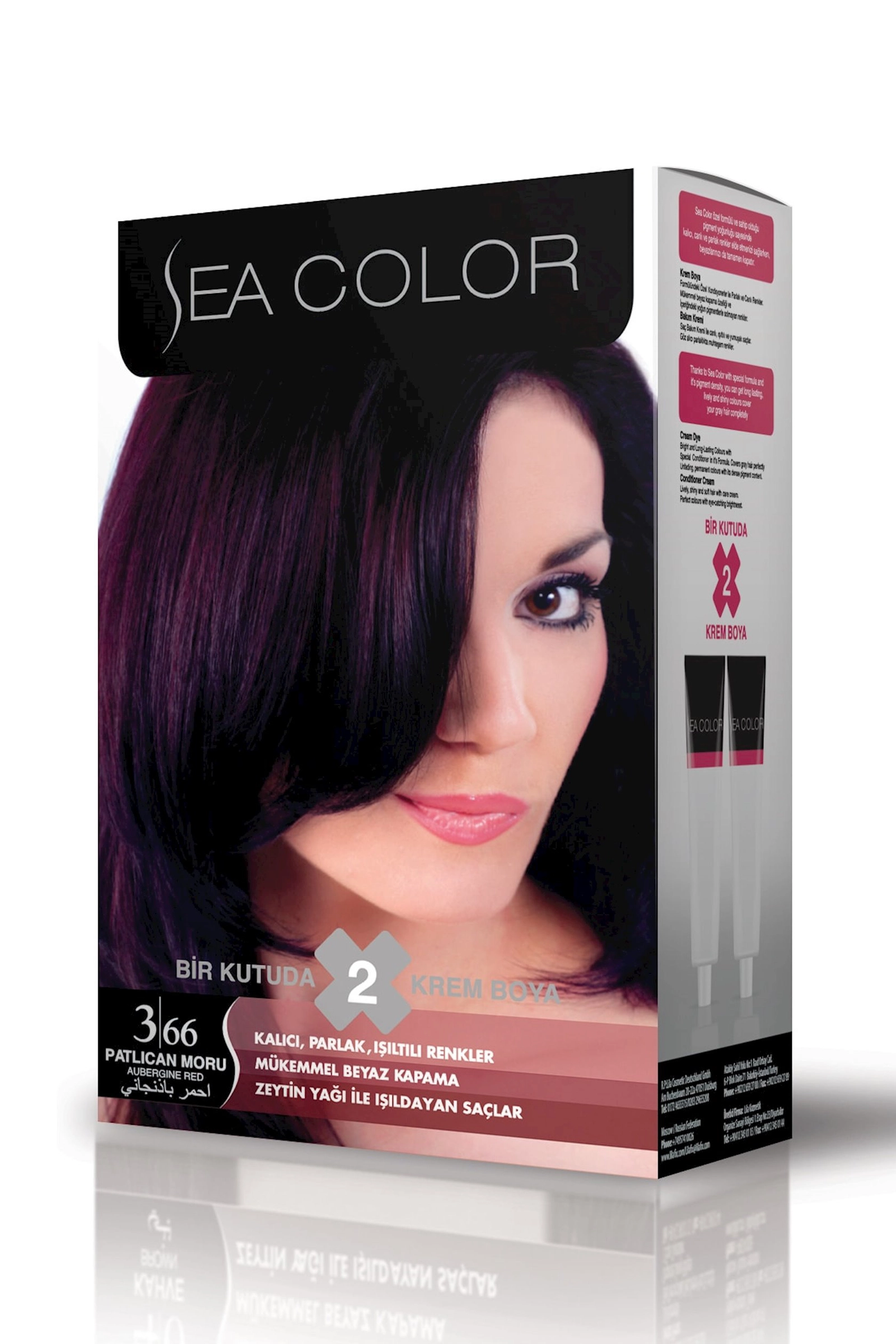 Krem-boya saçlar üçün Sea Color 3.66 Patlıcan Moru, Badımcan, 100 ml (8698753386100)