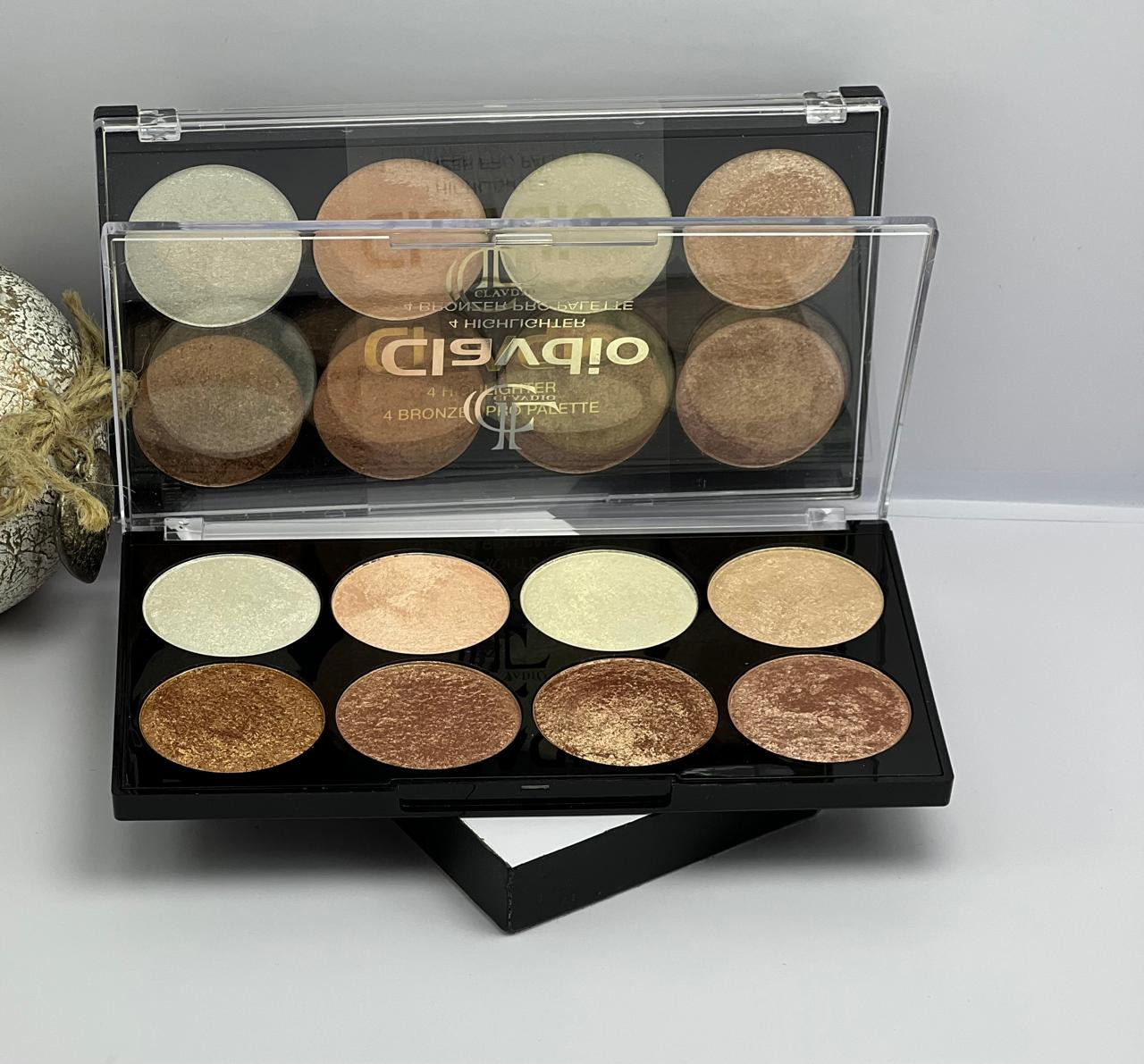Makiyaj paleti Clavdio 4 Highlighter 4 Bronzer Pro
