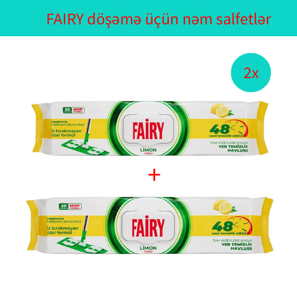 Nəm salfet dəsti Fairy, limon ətirli, 2х50 əd