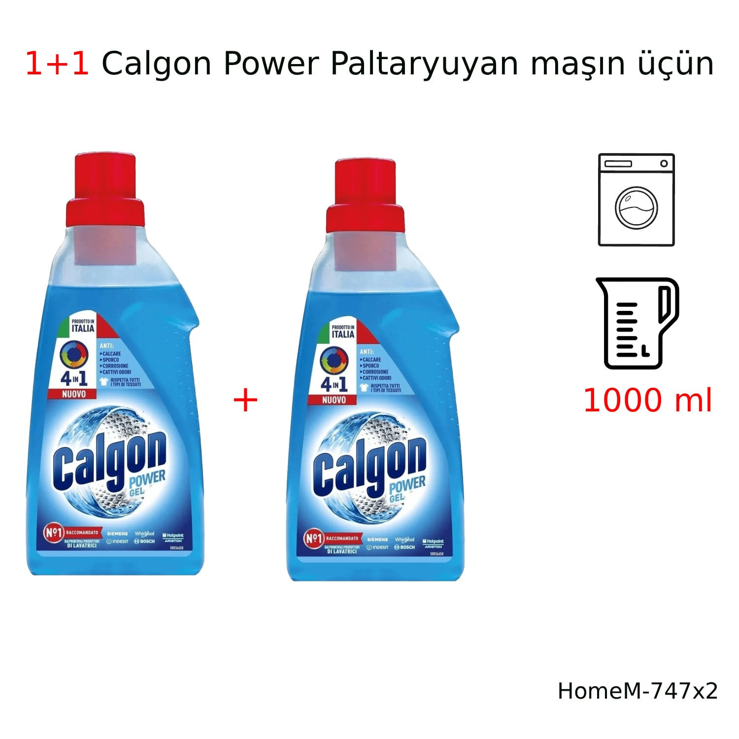 Paltaryuyan maşın üçün təmizləyici vasitə Calgon Power, 1000 ml, 2 əd