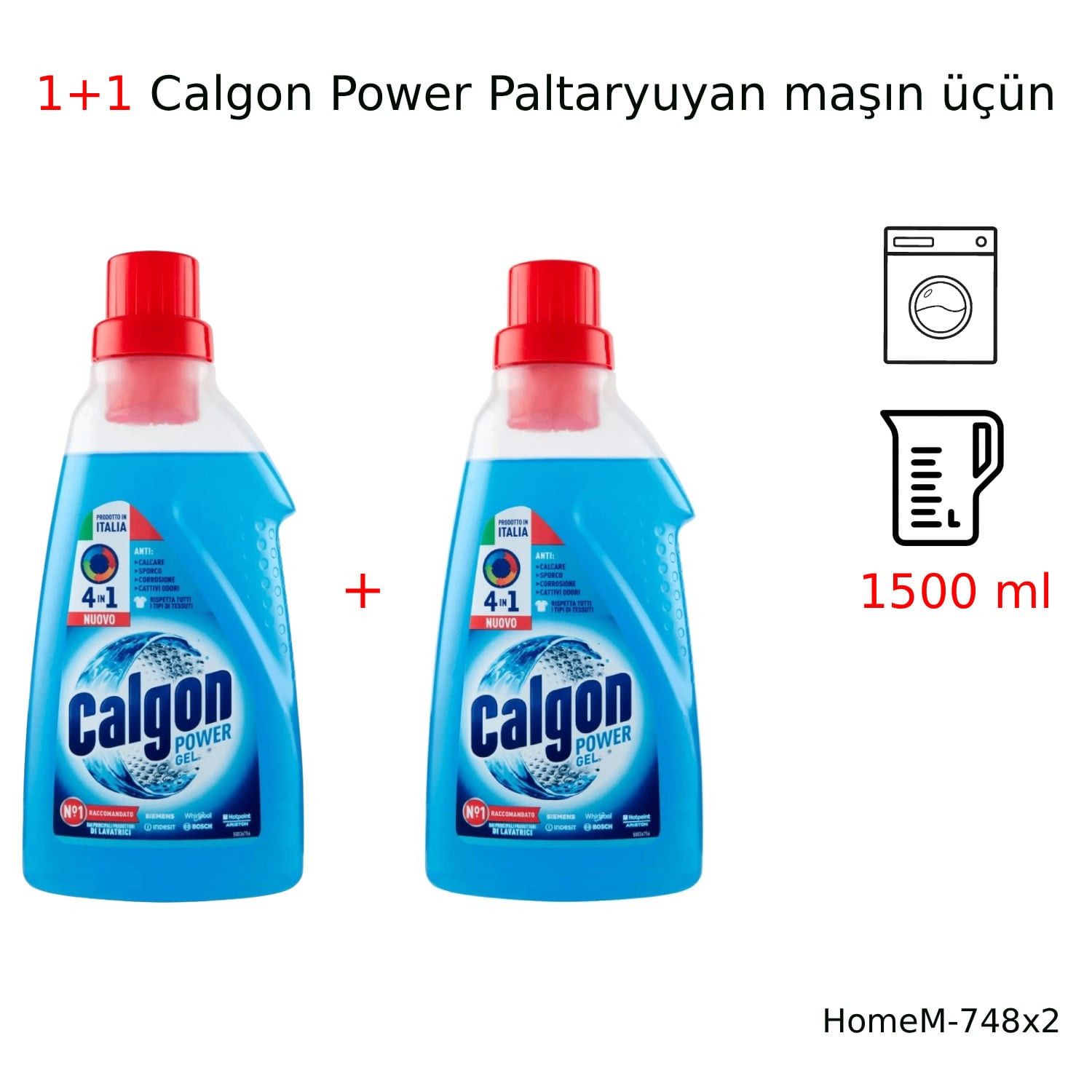 Paltaryuyan maşın üçün təmizləyici vasitə Calgon Power, 1500 ml, 2 ədəd