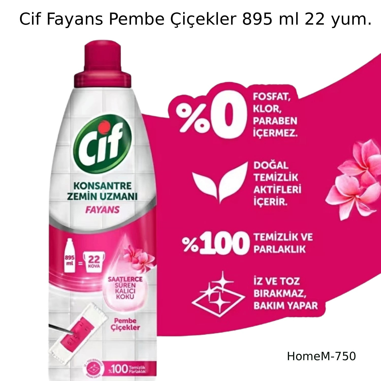 Döşəmə və kafel təmizləyicisi Cif Fayans Pembe Çiçekler, 895 ml