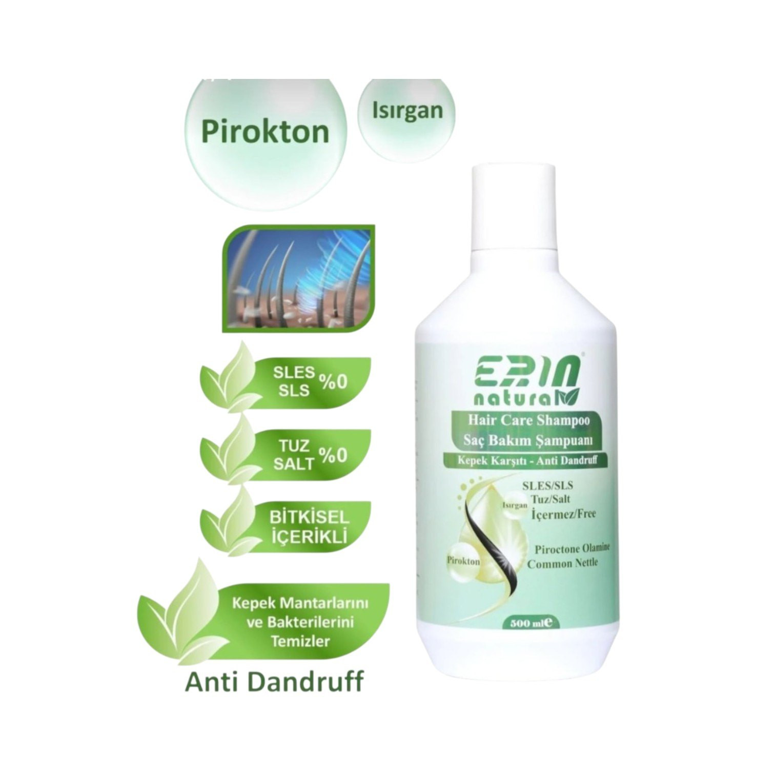 Kəpəyə qarşı şampun Erin Natural 500 ml