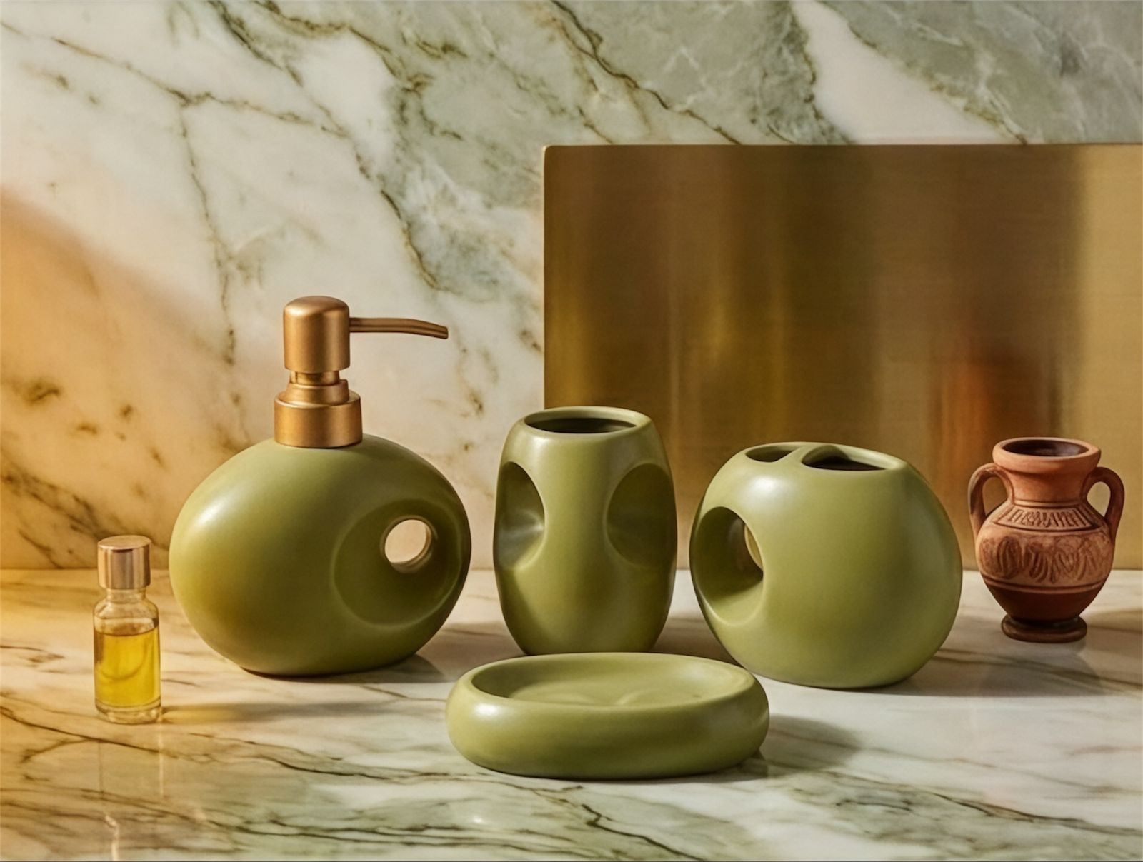 Hamam otağı dəsti 6354, keramika, yaşıl, 4 parça