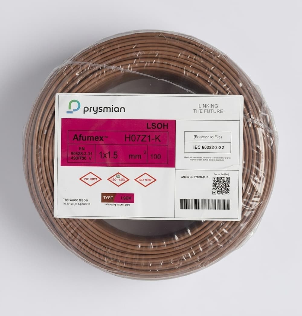 Güc kabeli Prysmian NYAF H07Z1-K 1x1.5 mm2, 450/750V, alov yaymayan, HF, qəhvəyi, 100 m