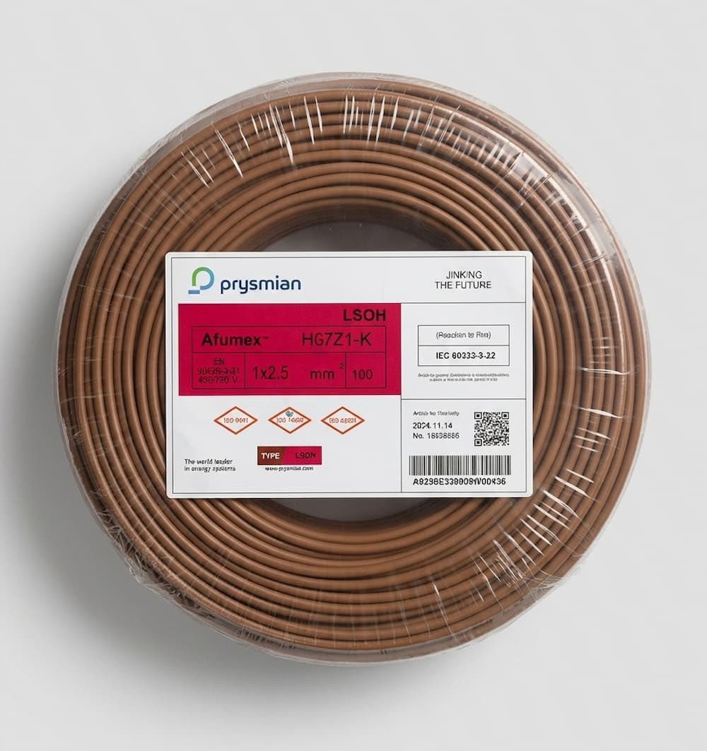 Güc kabeli Prysmian NYAF H07Z1-K 1x2.5 mm², 450/750V, HF, qəhvəyi, 100 m