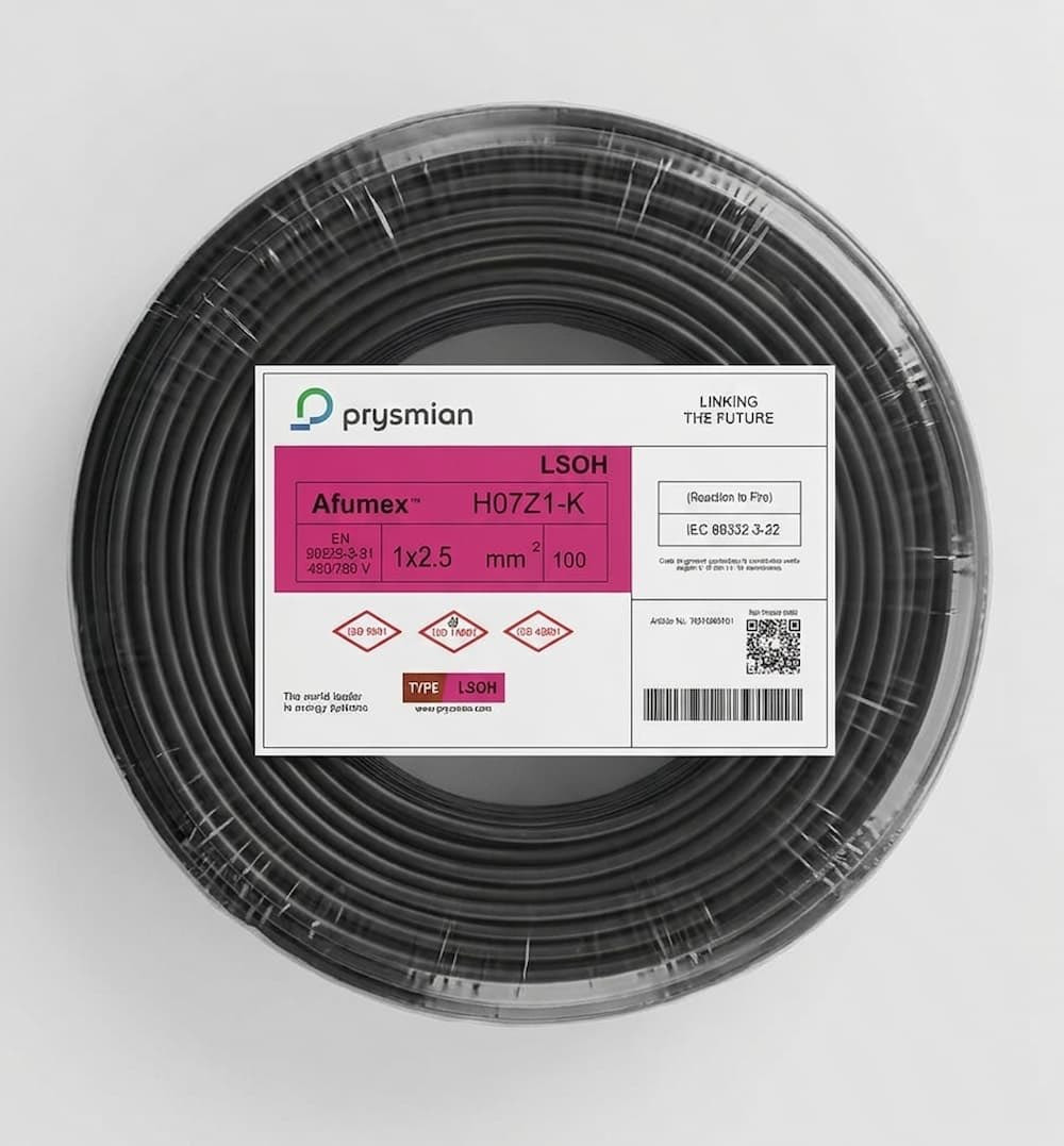 Güc kabeli Prysmian NYAF H07Z1-K 1x2.5 mm², 100 m, alov yaymayan, HF, qara