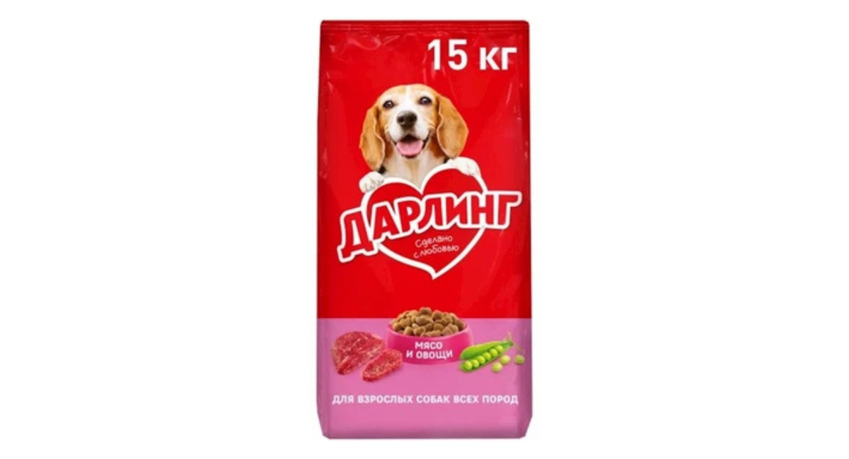 Quru yem Дарлинг, yetkin itlər üçün, ət və tərəvəz ilə, 1 kq çəki ilə