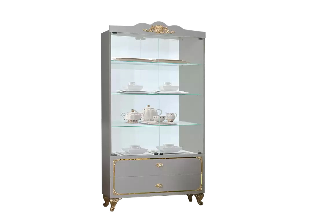 Vitrin Stil Mebel Safir, laminat, boz, 100x193x40 sm