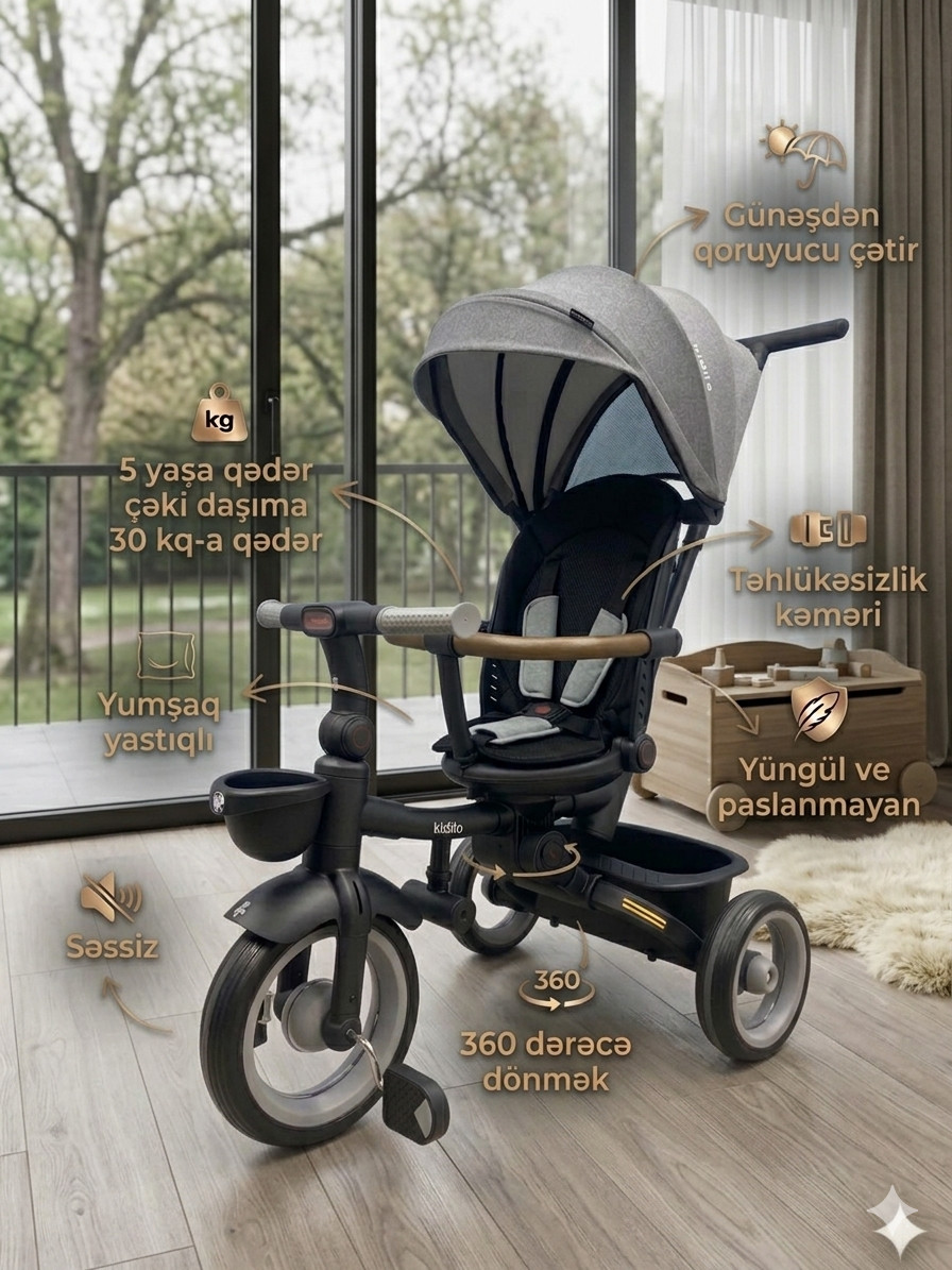 Üçtəkərli velosiped Kidilo 3123, boz