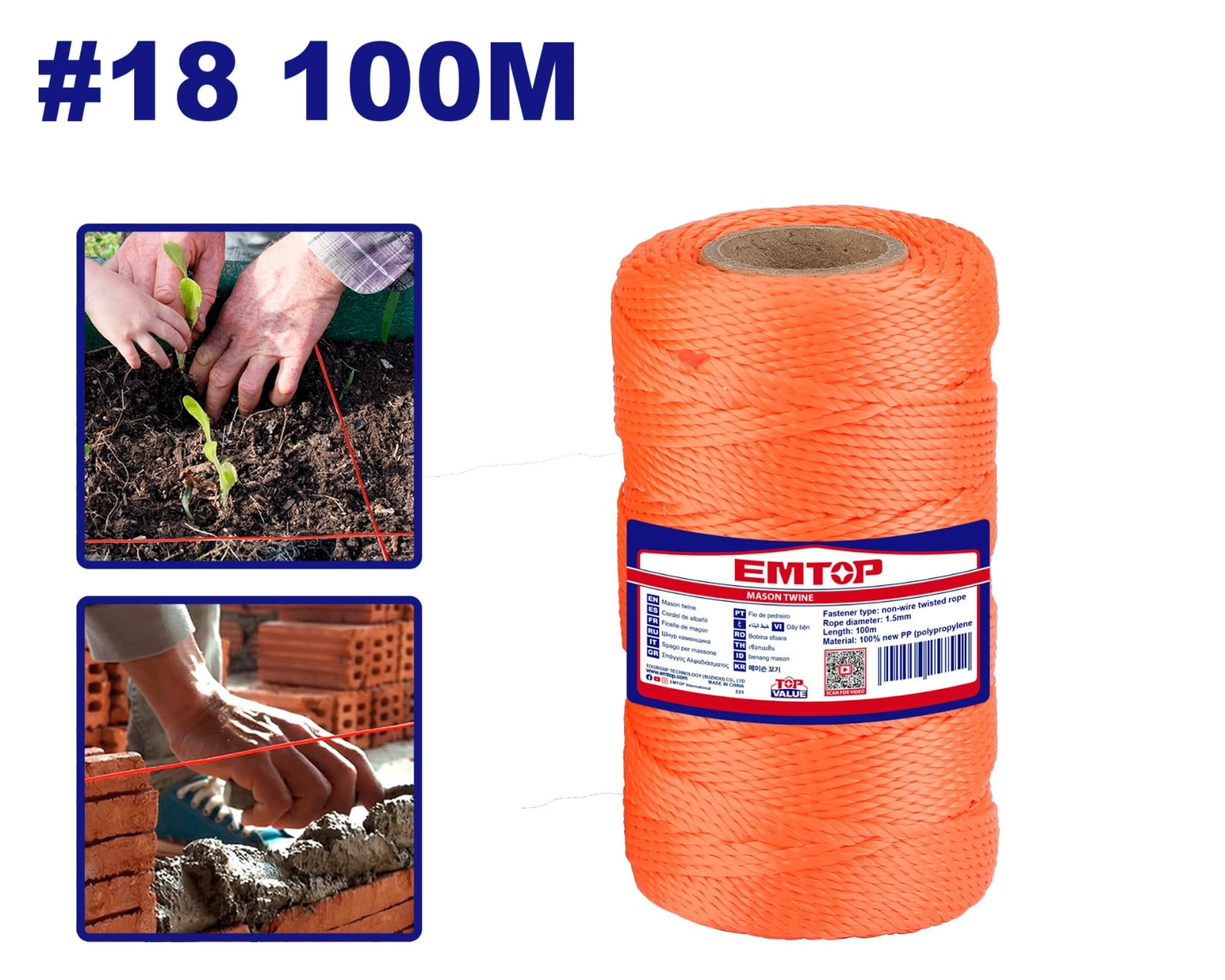 Bağ ipi Emtop EMRZ3308 100 m Narıncı