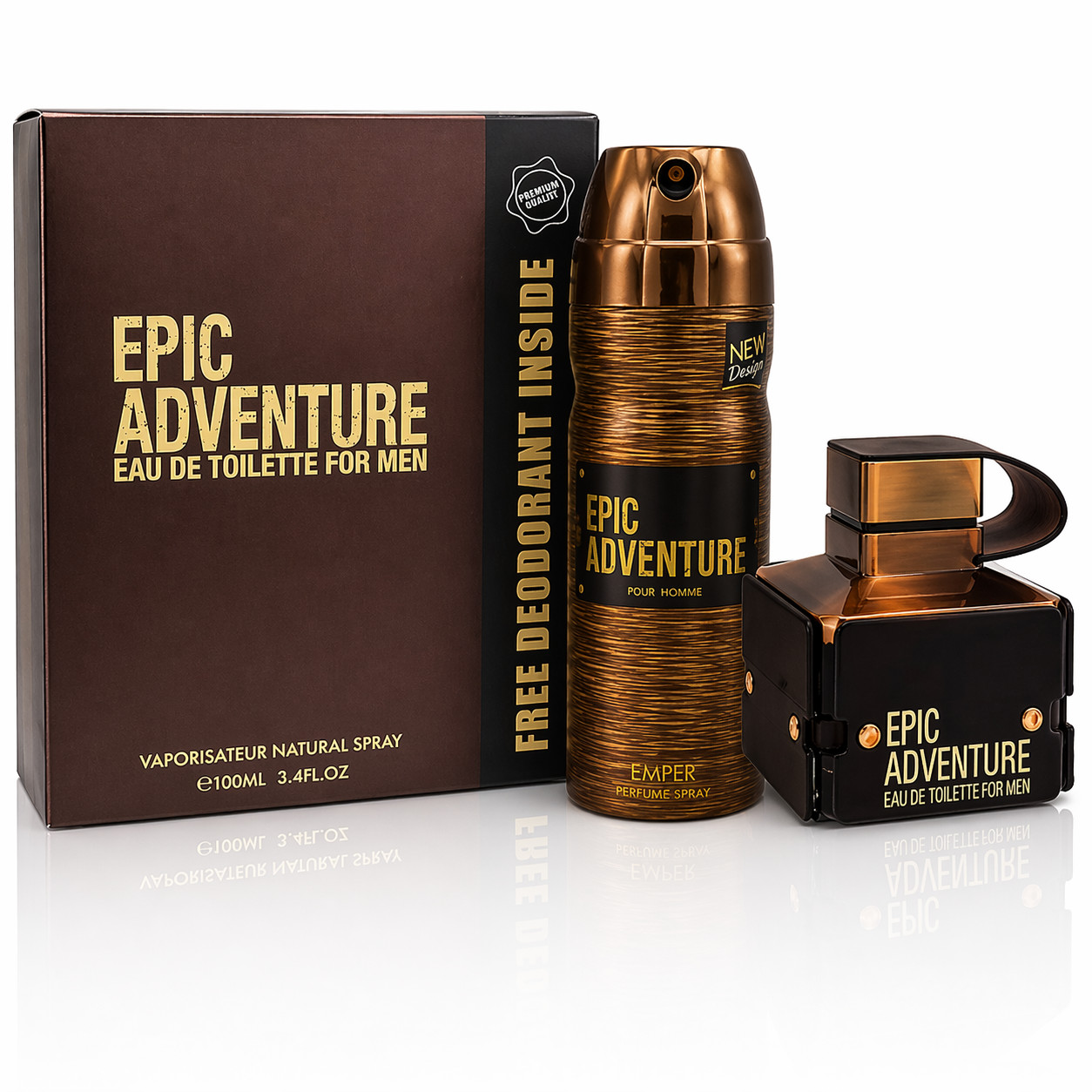 Emper Epic Adventure kişilər üçün ətir dəsti (Tualet suyu 100 ml + Bədən spreyi 100 ml)