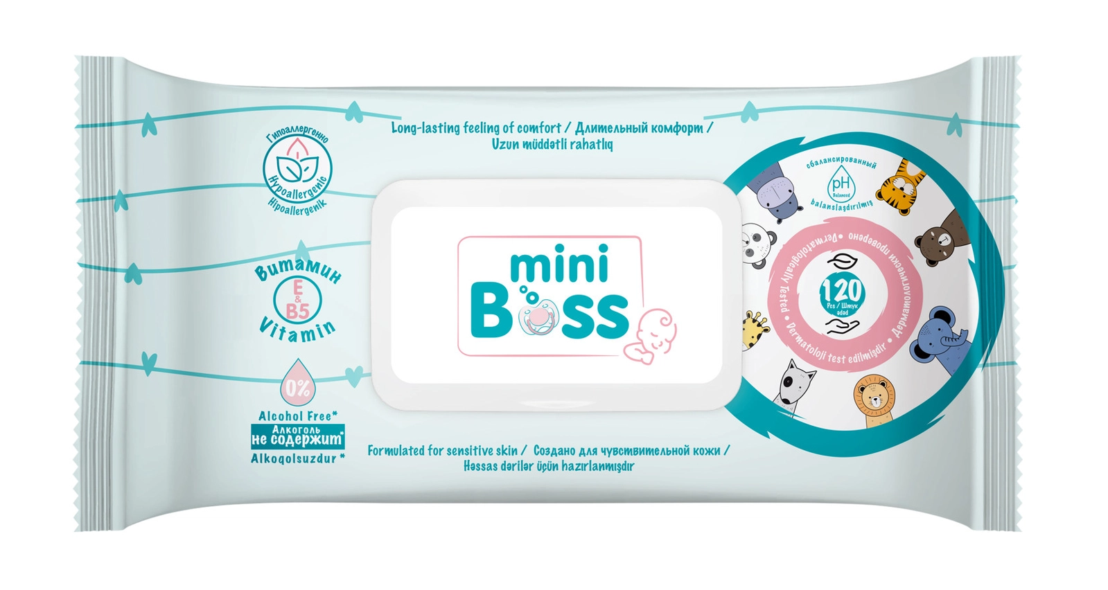 Uşaqlar üçün nəm salfet Mini Boss, 120 əd