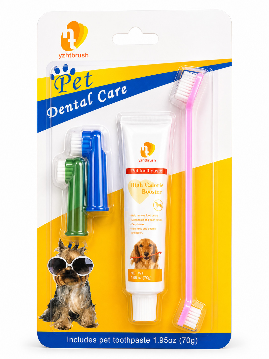 Dişlərə qulluq dəsti (diş məcunu + diş fırçası + barmağa taxılan diş fırçası) Pet Dental Care, 4 əd