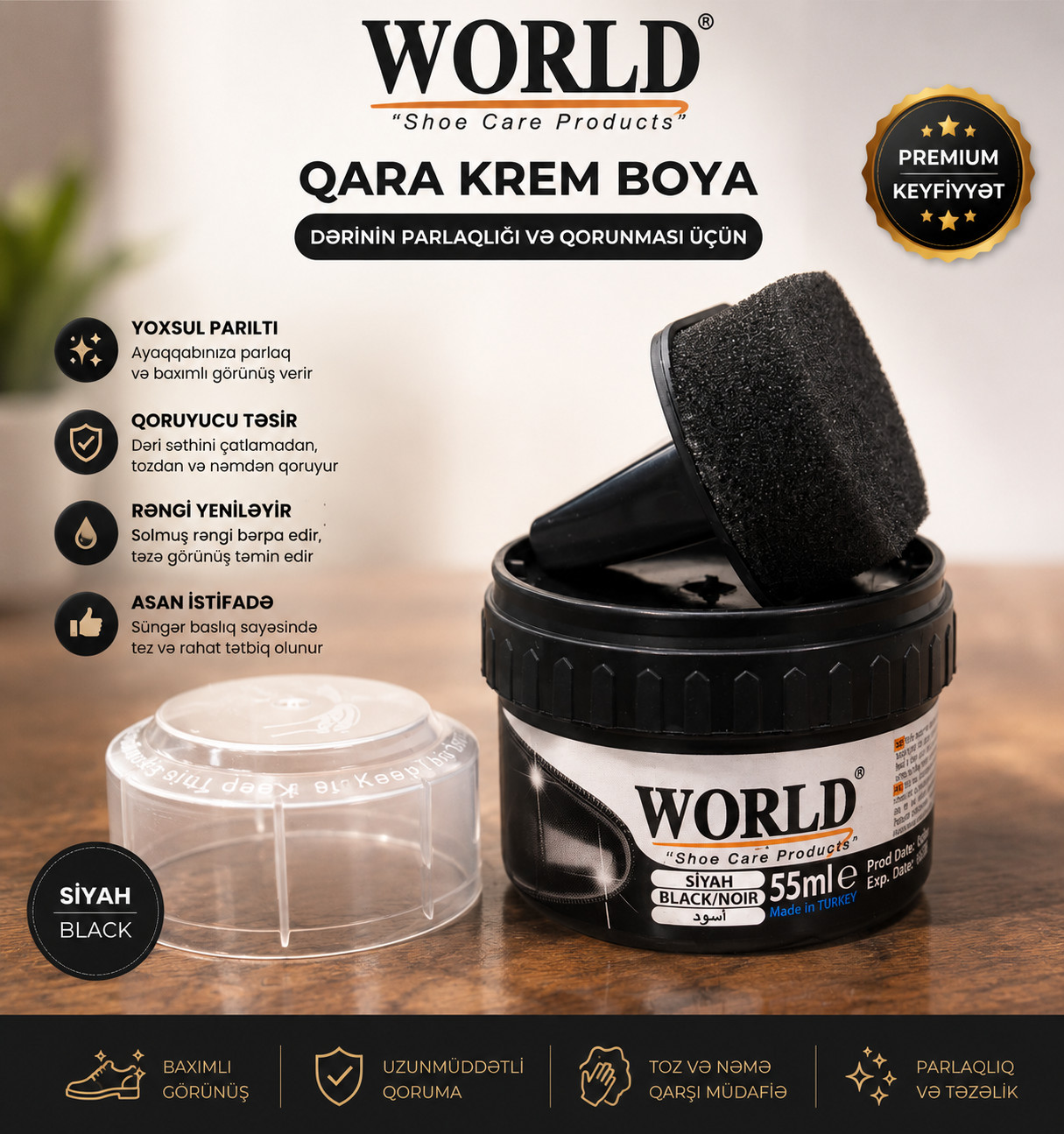 Ayaqqabı üçün krem, qara, 55 ml