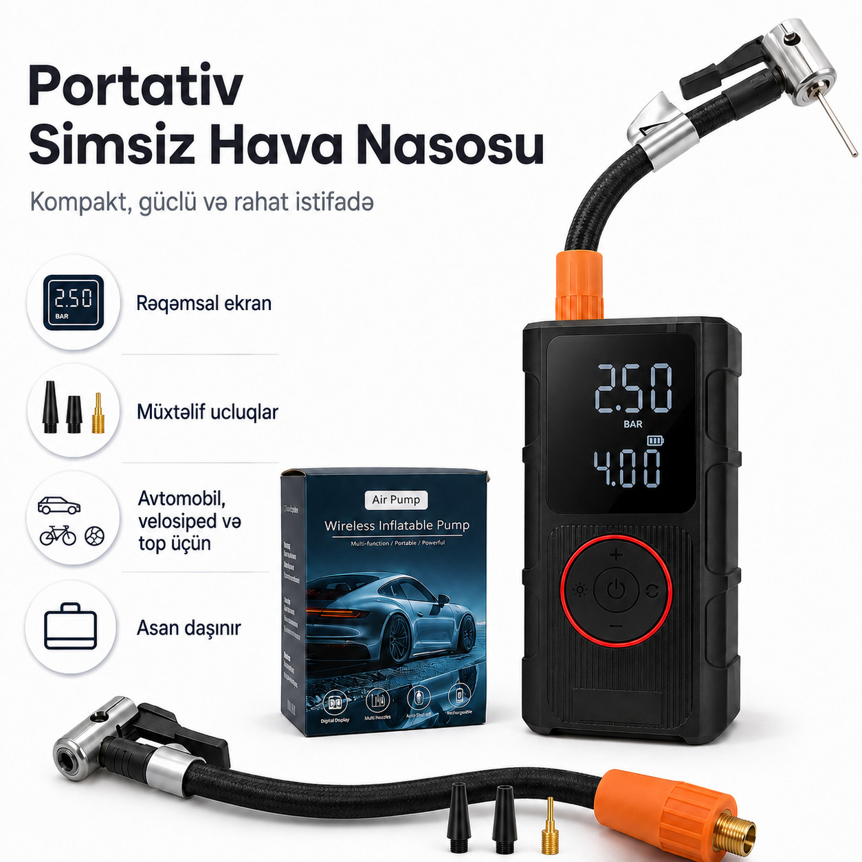 Simsiz hava nasosu 150PSI, 120W, qara
