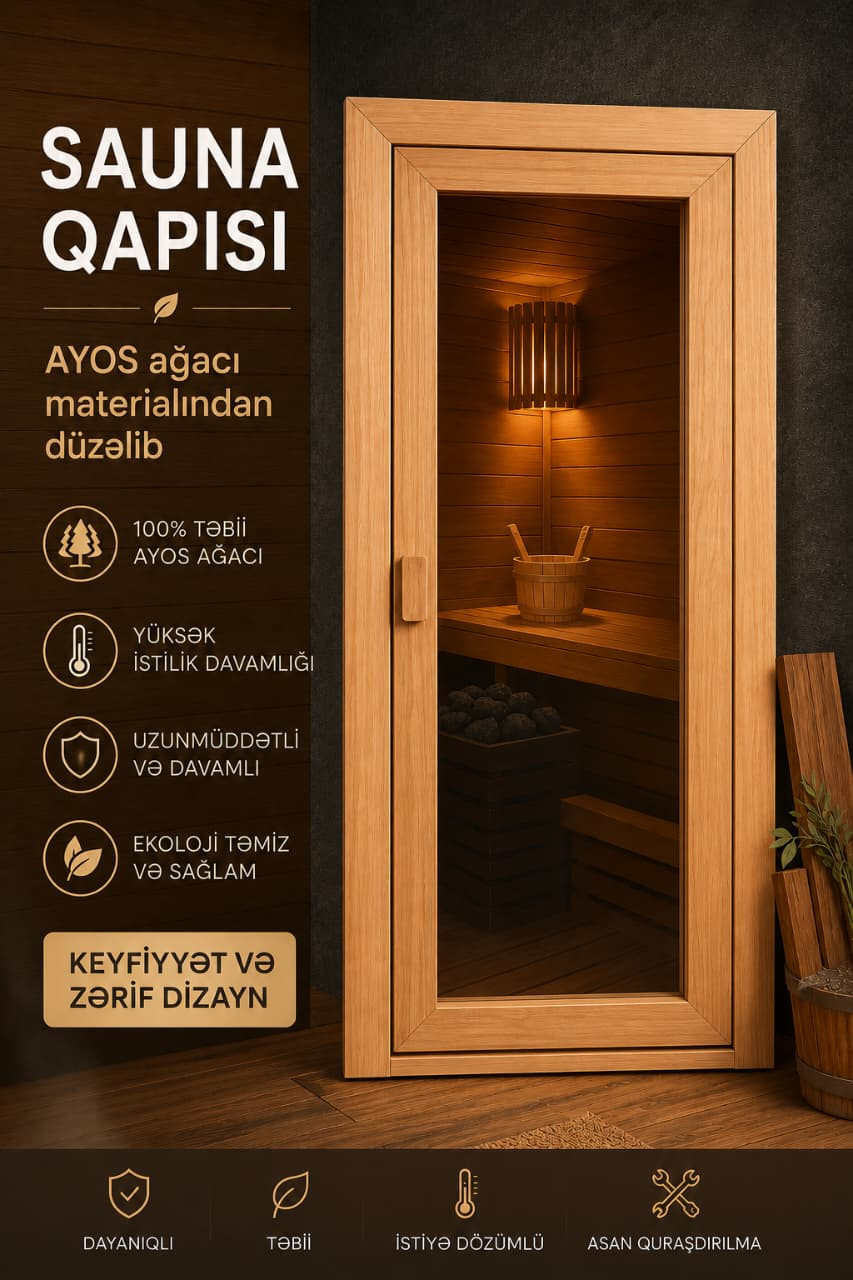 Sauna qapısı, ayos ağacı, 190x80 sm, bej