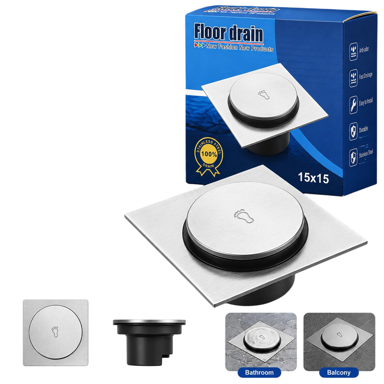 Duş üçün trap 56441459, 15x15 sm, gümüşü