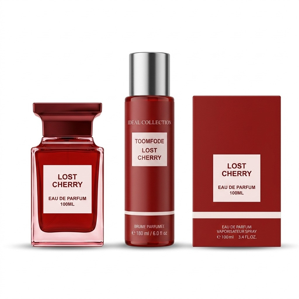 No Brand Lost Cherry uniseks ətir dəsti (bədən üçün sprey 180 ml + ətir suyu 100 ml)