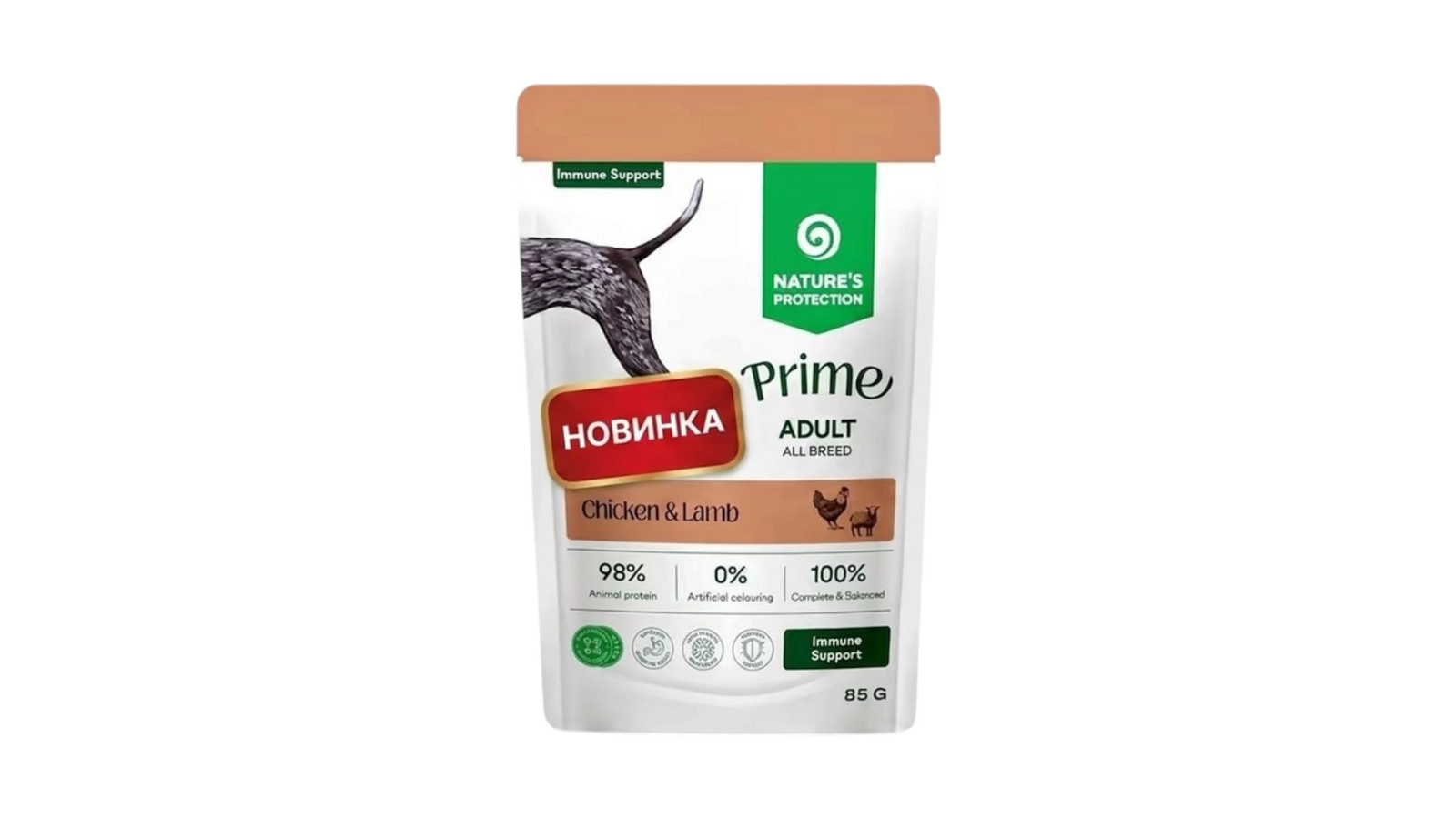 Nəm yem Natures Protection, bütün cinslərdən olan yetkin itlərdə immuniteti dəstəkləmək üçün, toyuq və quzu əti ilə, 85 q