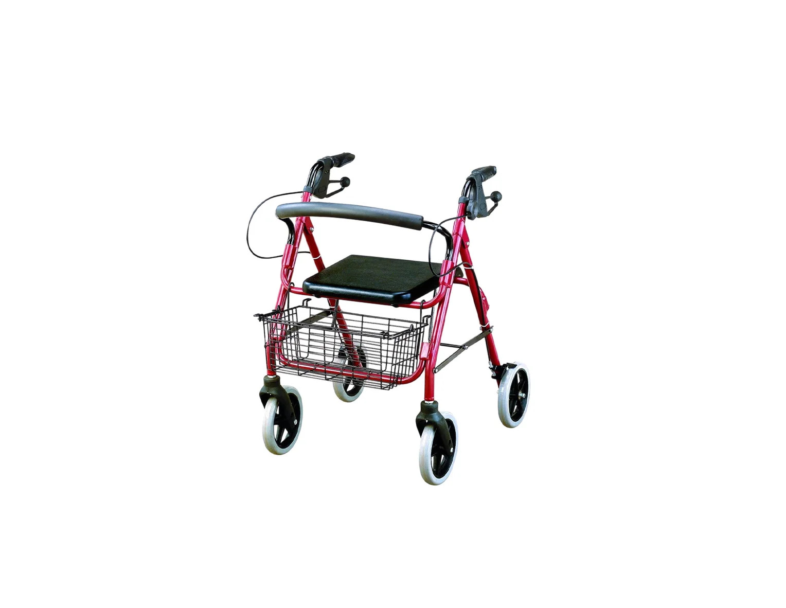 Yerimə aləti - rollator 4 təkərli YK965LH, oturacaqlı, alüminium ərintisi, qara/qırmızı, 120 kq qədər