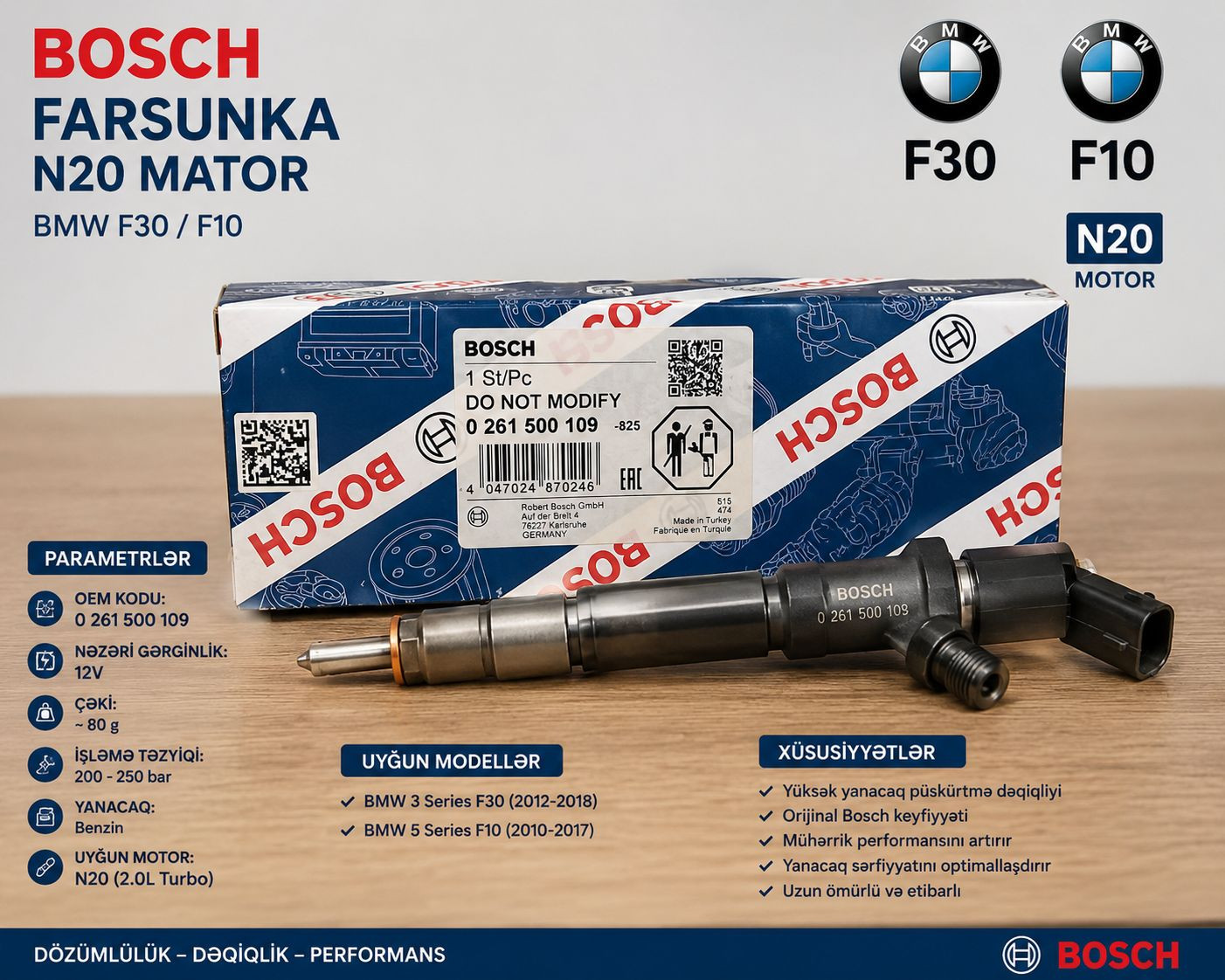 Yanacaq forsunkası BMW F10-F30 N20 OEM:13647597870