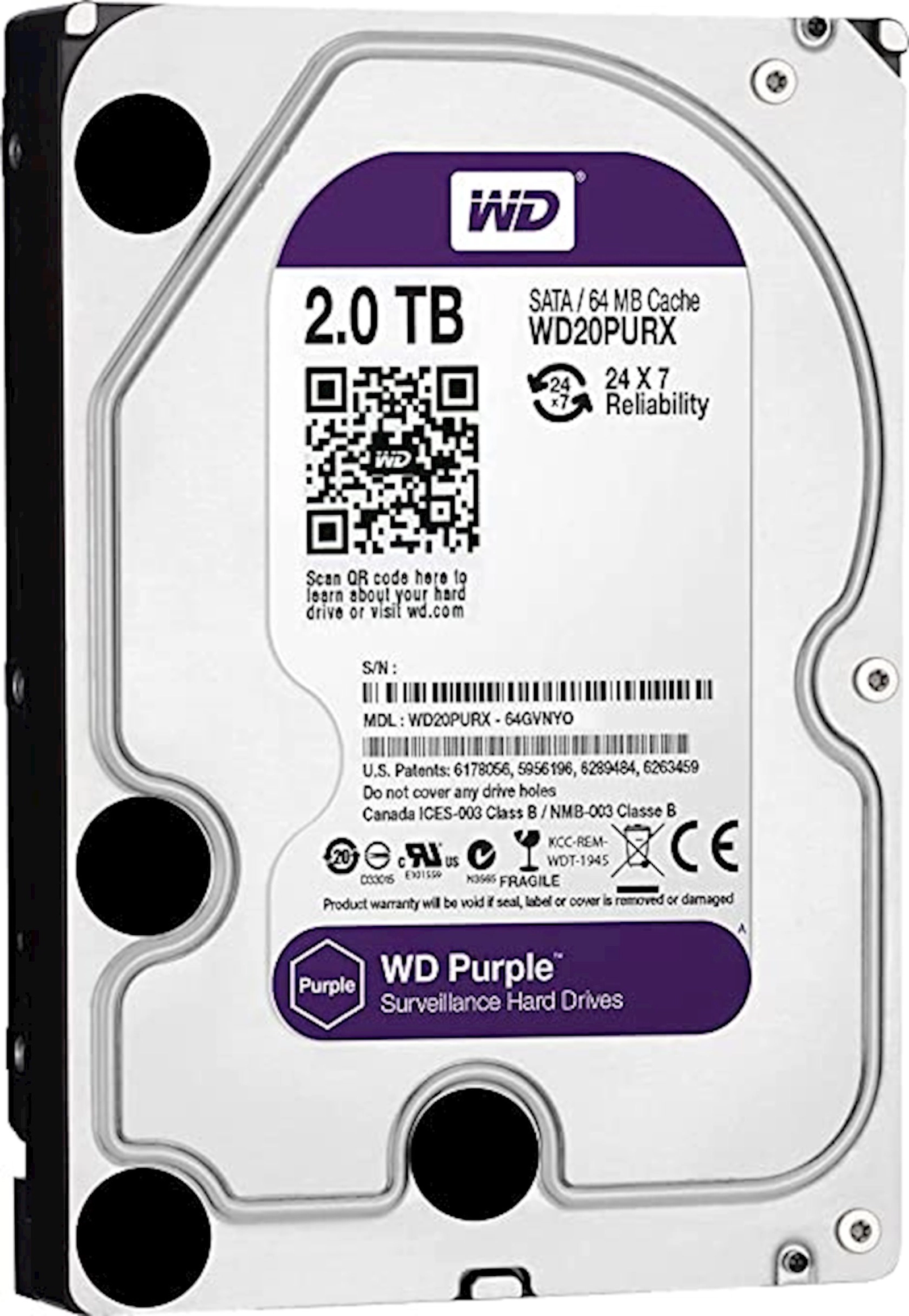 Sərt disk Western Digital Purple 2 TB (WD20PURX)