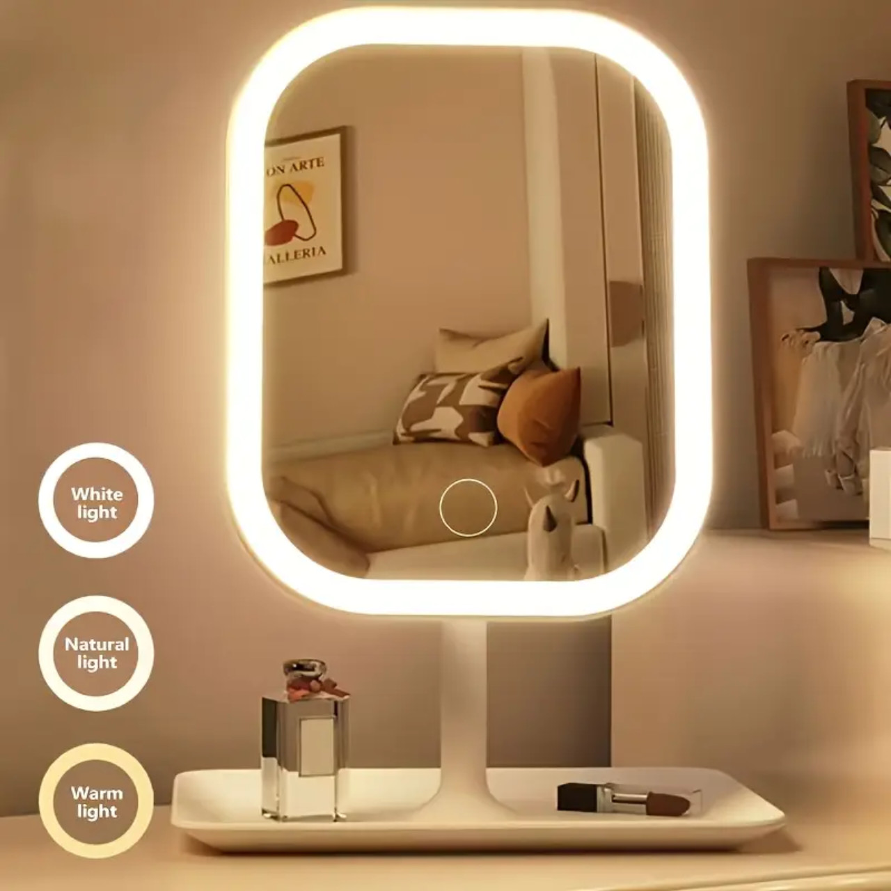 Kosmetik güzgü, LED işıqlı, polipropilen/plastik, ağ, 26x18 sm