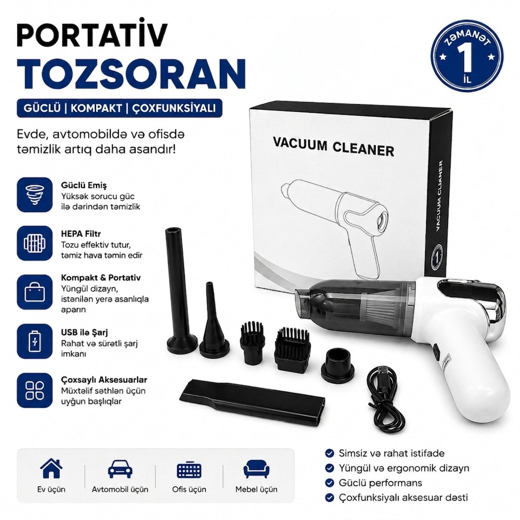 Avtomobil üçün tozsoran, ağ/qara