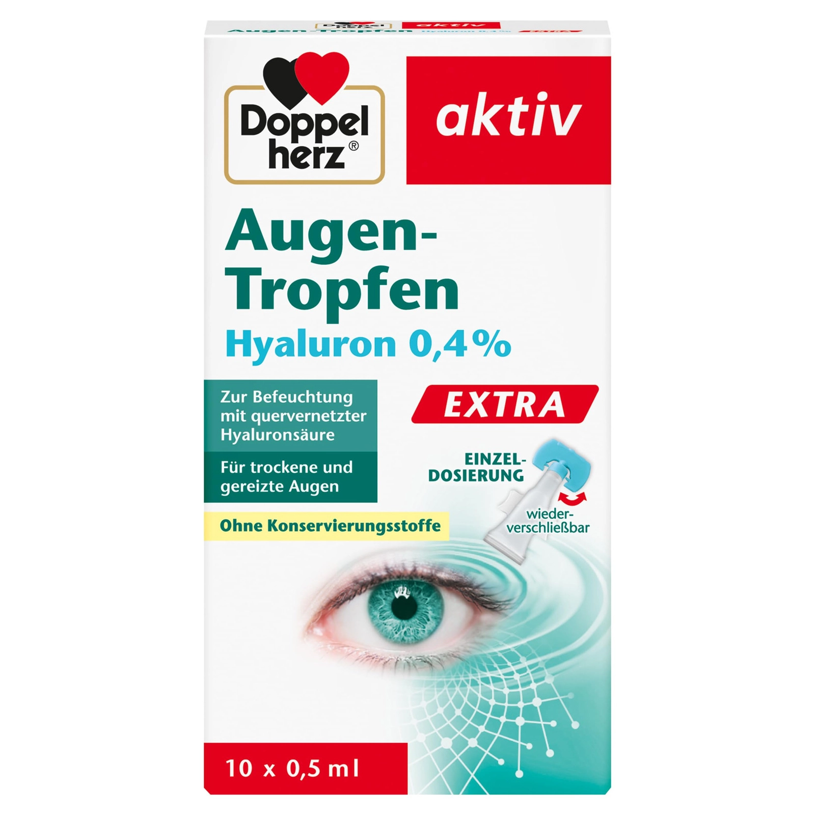 Göz üçün nəmləndirici damcı Doppelherz Hyaluron 0.4%, 10 x 0.5 ml