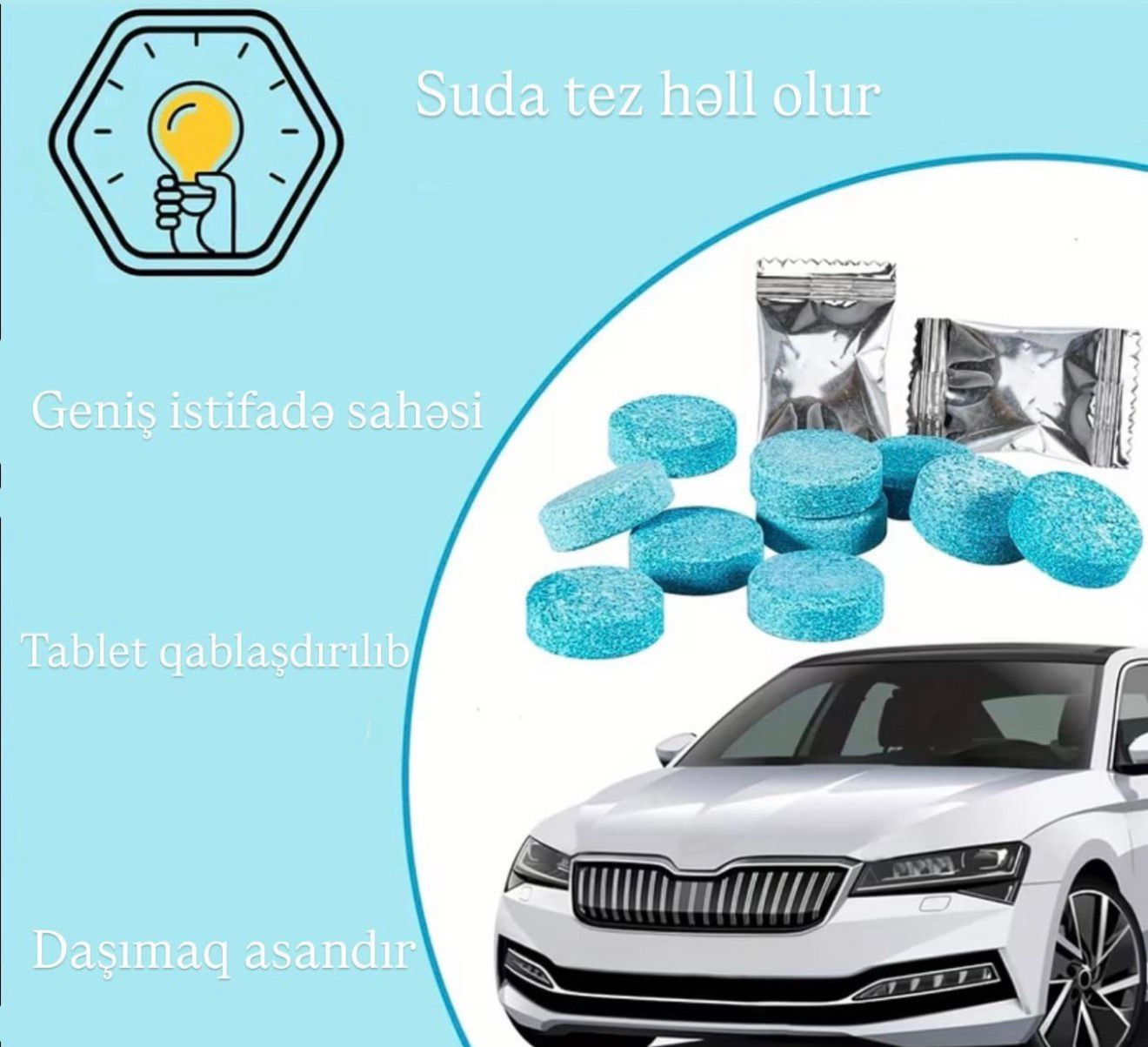 Avtomobil ön şüşəsi üçün təmizləyici tablet,10 ədəd