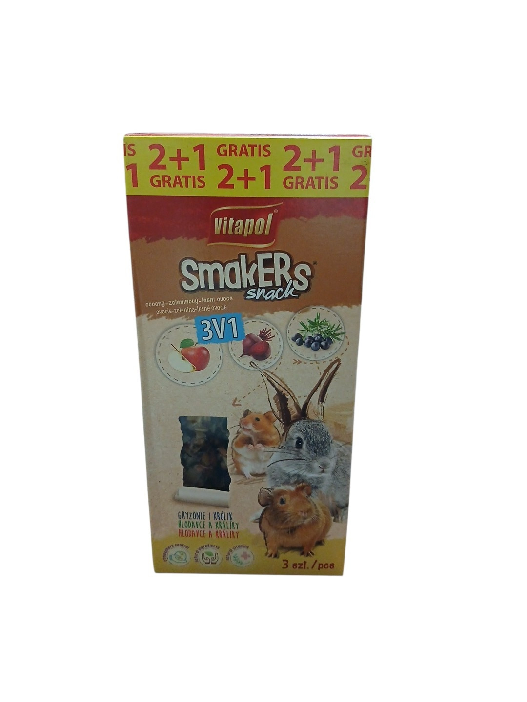 Sneklər Vitapol Smakers gəmiricilər üçün, tərəvəzlər, keçibuynuzu meyvələri və meyvələrlə, 135 q