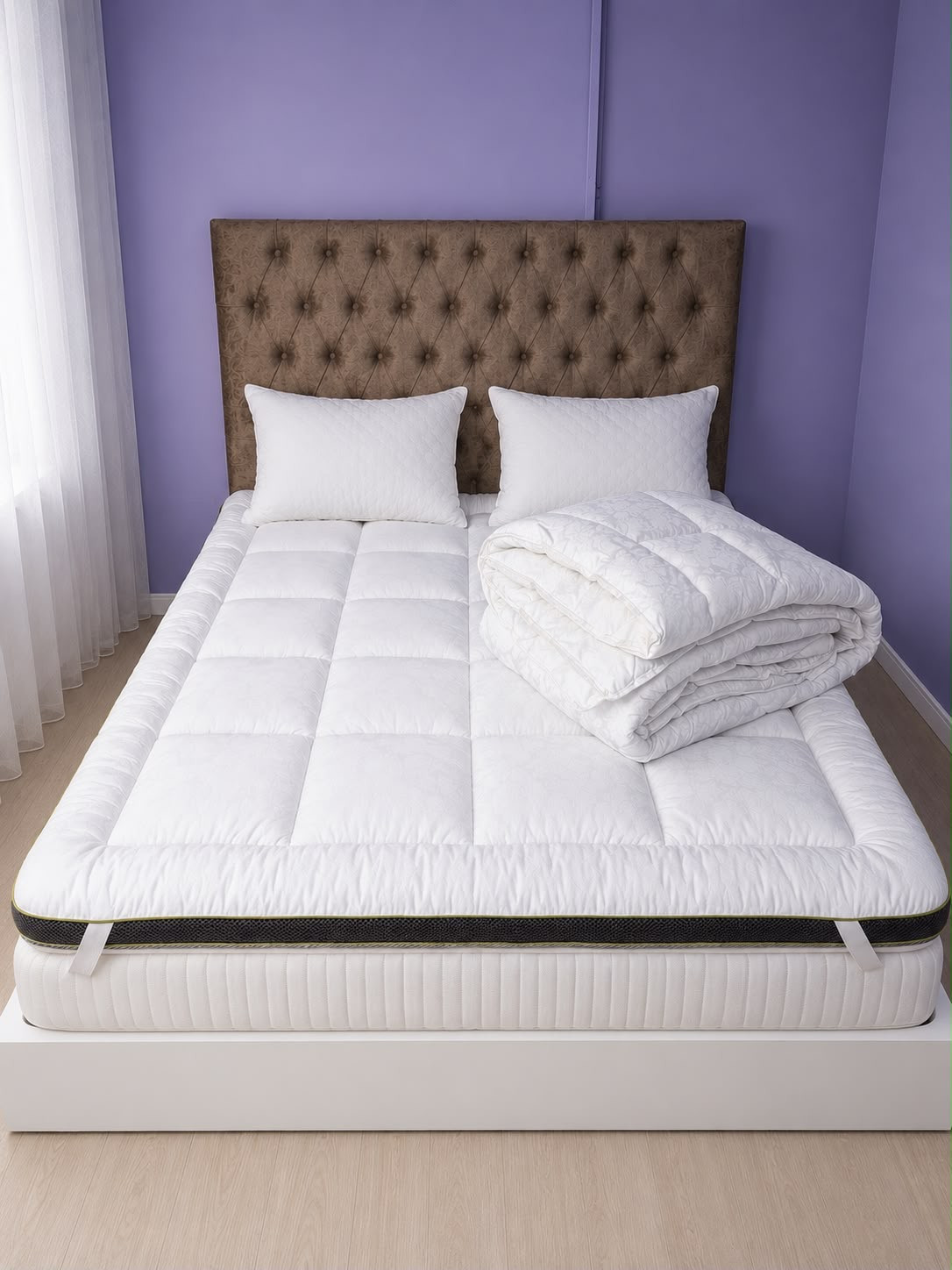 Döşək dəsti, döşək 160x200 sm, yorğan 195x215 sm, yastıq 50x70 2 əd, bambuk/satin, ağ