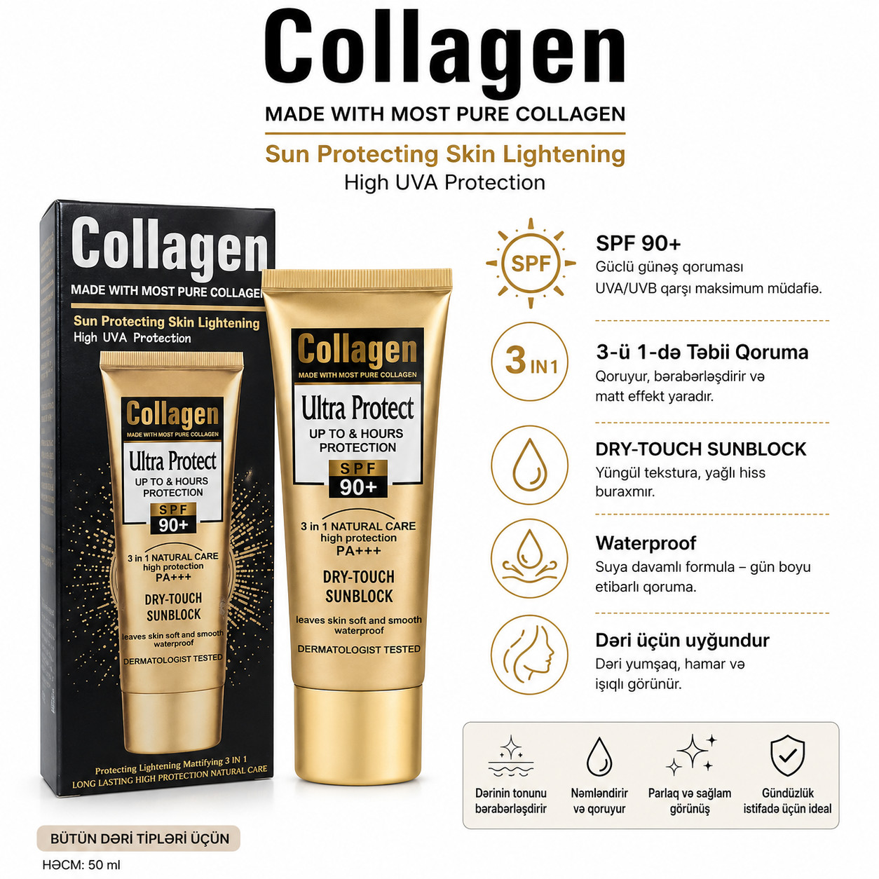 Günəşdən qoruyucu krem Collagen Ultra Protect SPF90+, 50 ml