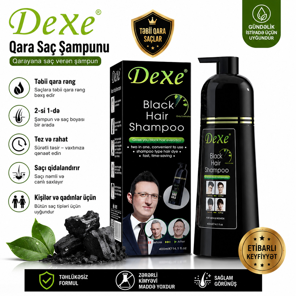 Ton dəyişdirən şampun Dexe, qara, 400 ml
