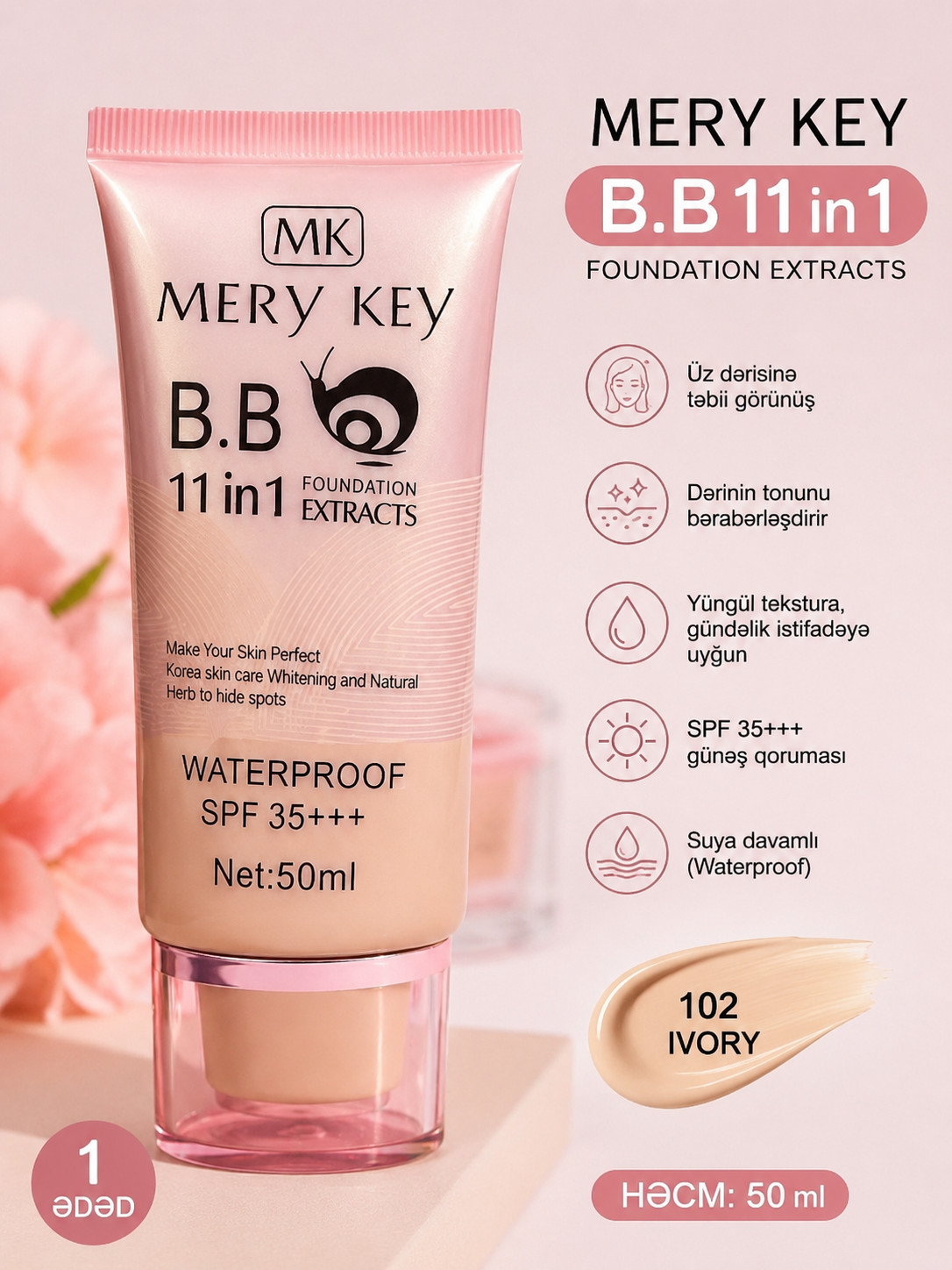 BB krem Mery Key 11 in 1, 102 Ivory, 50 ml