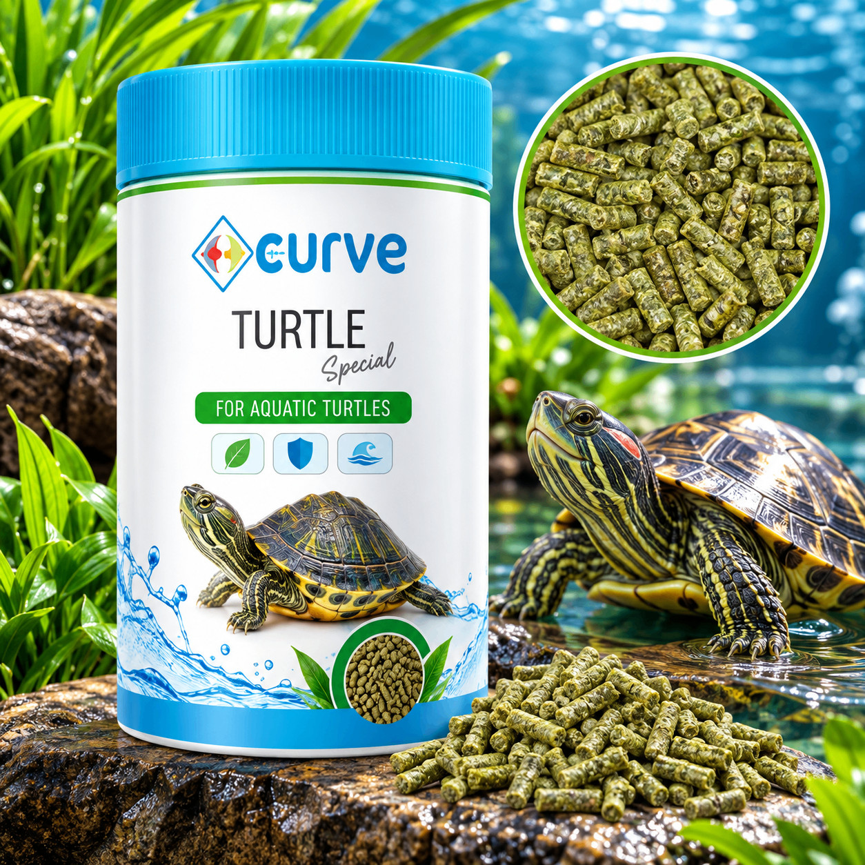 Su tısbağaları üçün quru yem Curve