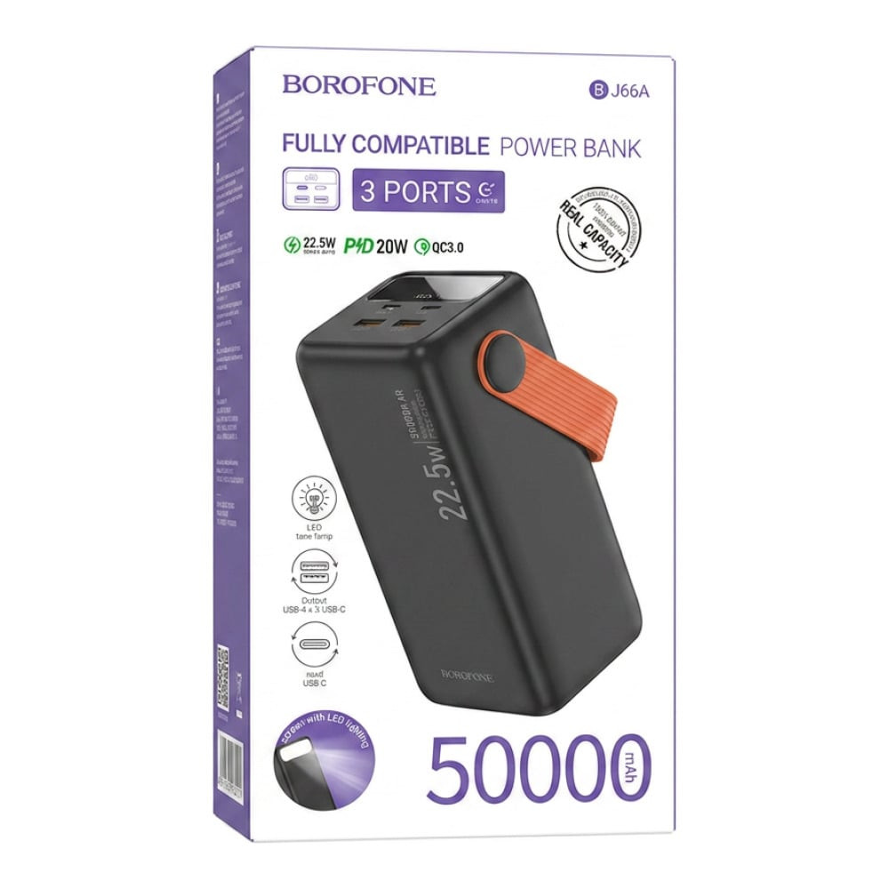 Xarici akkumulyator Borofone JG6A 50000 mAh 22.5 Vt Type-C/USB, qara