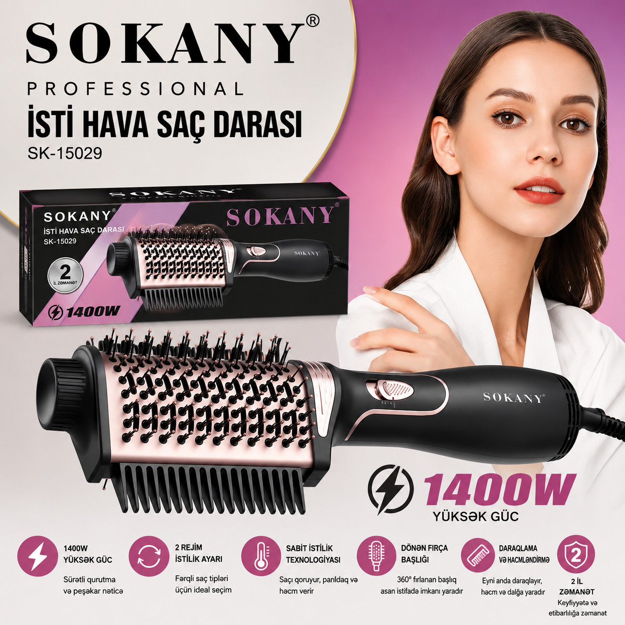 Fen-fırça Sokany Sokany SK-15029 1400 Vt, qara
