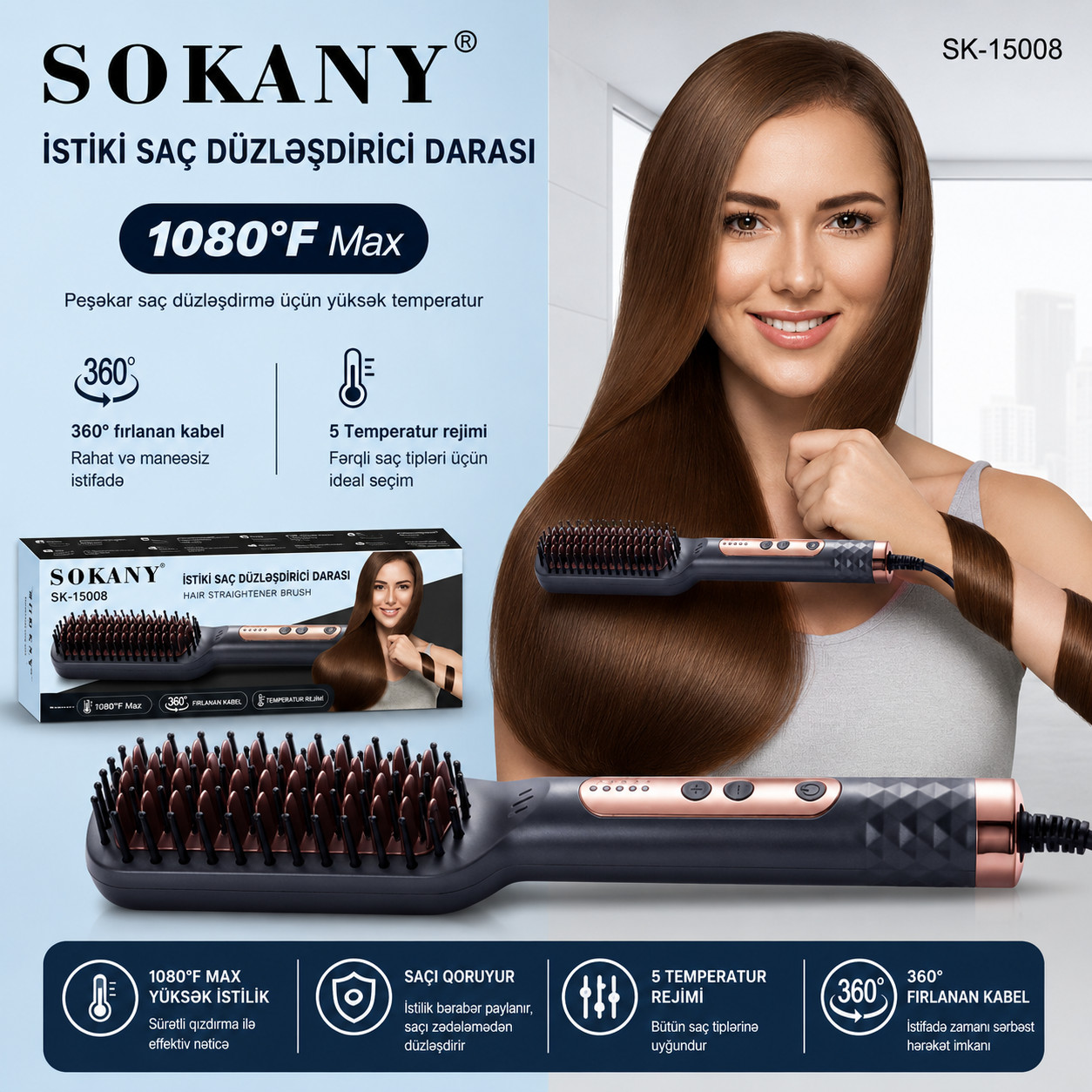 Saç düzləşdirici daraq Sokany SK-15008 1080 Vt