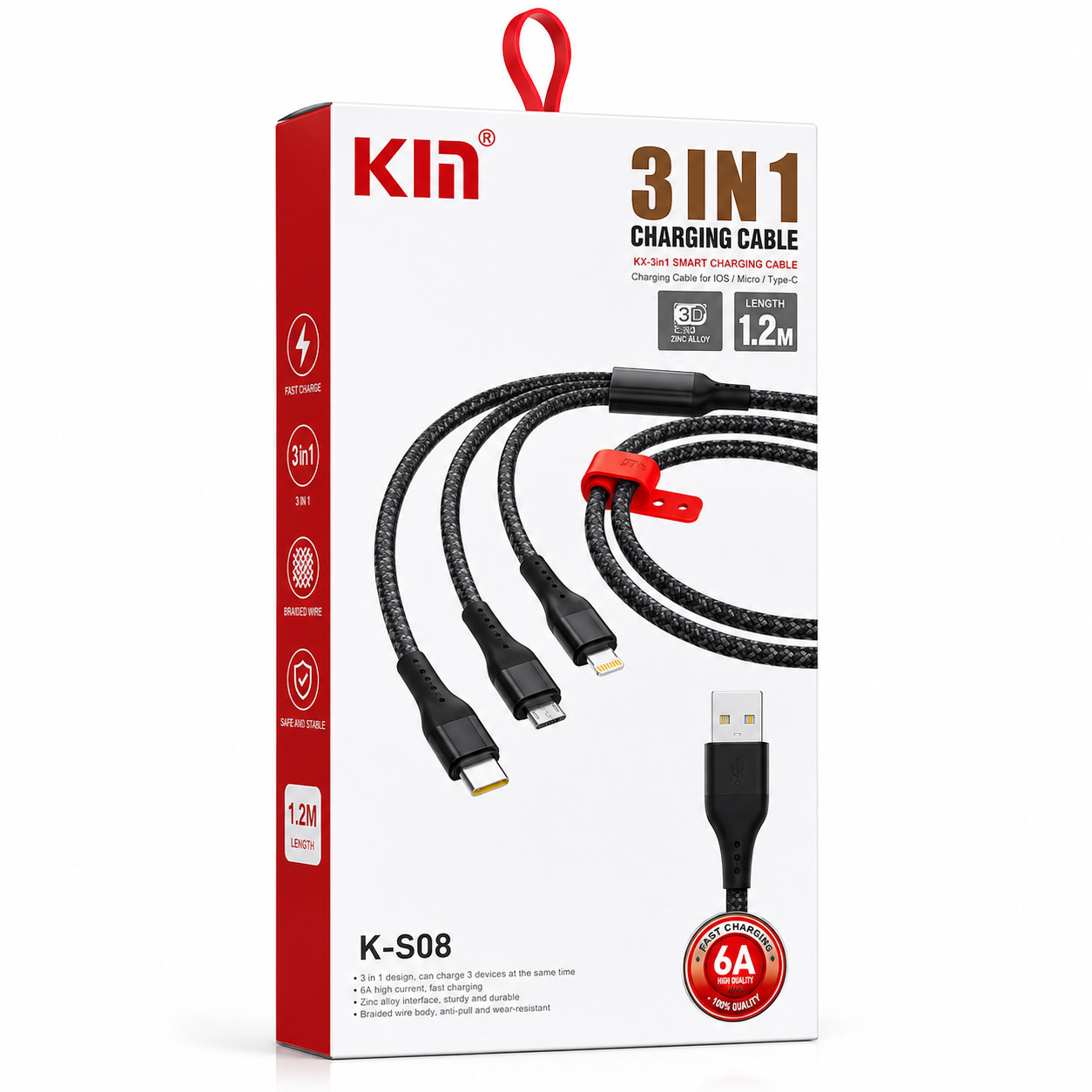 Kabel K-S08 USB to Lightning/Micro USB/Type-C