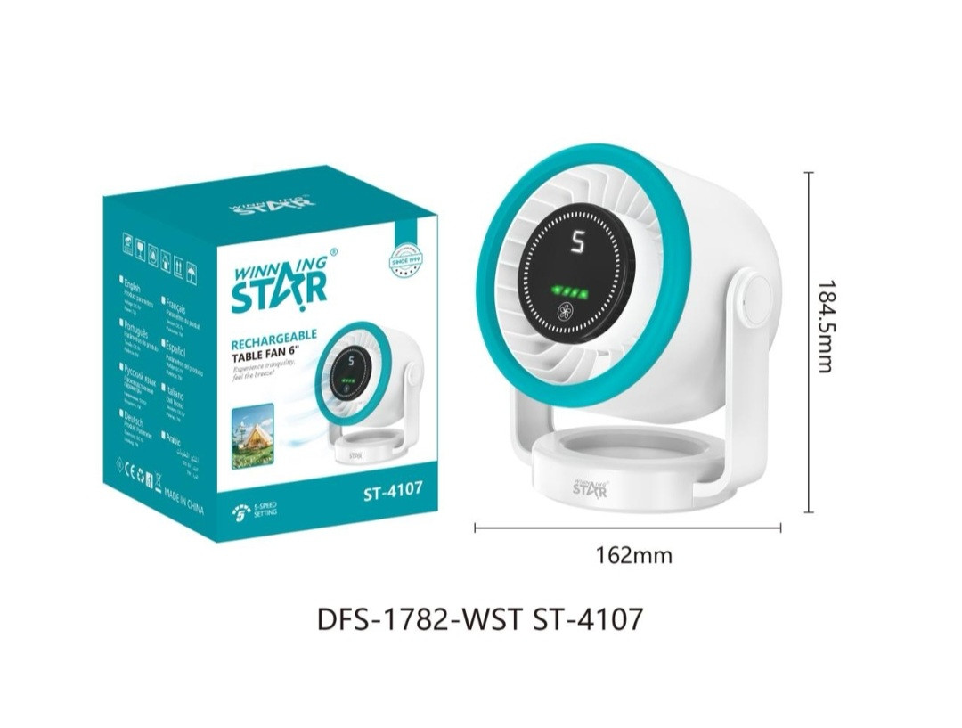 Masaüstü ventilyator Winning Star ST-4107 10 Vt Ağ Mavi Akkumulyator USB