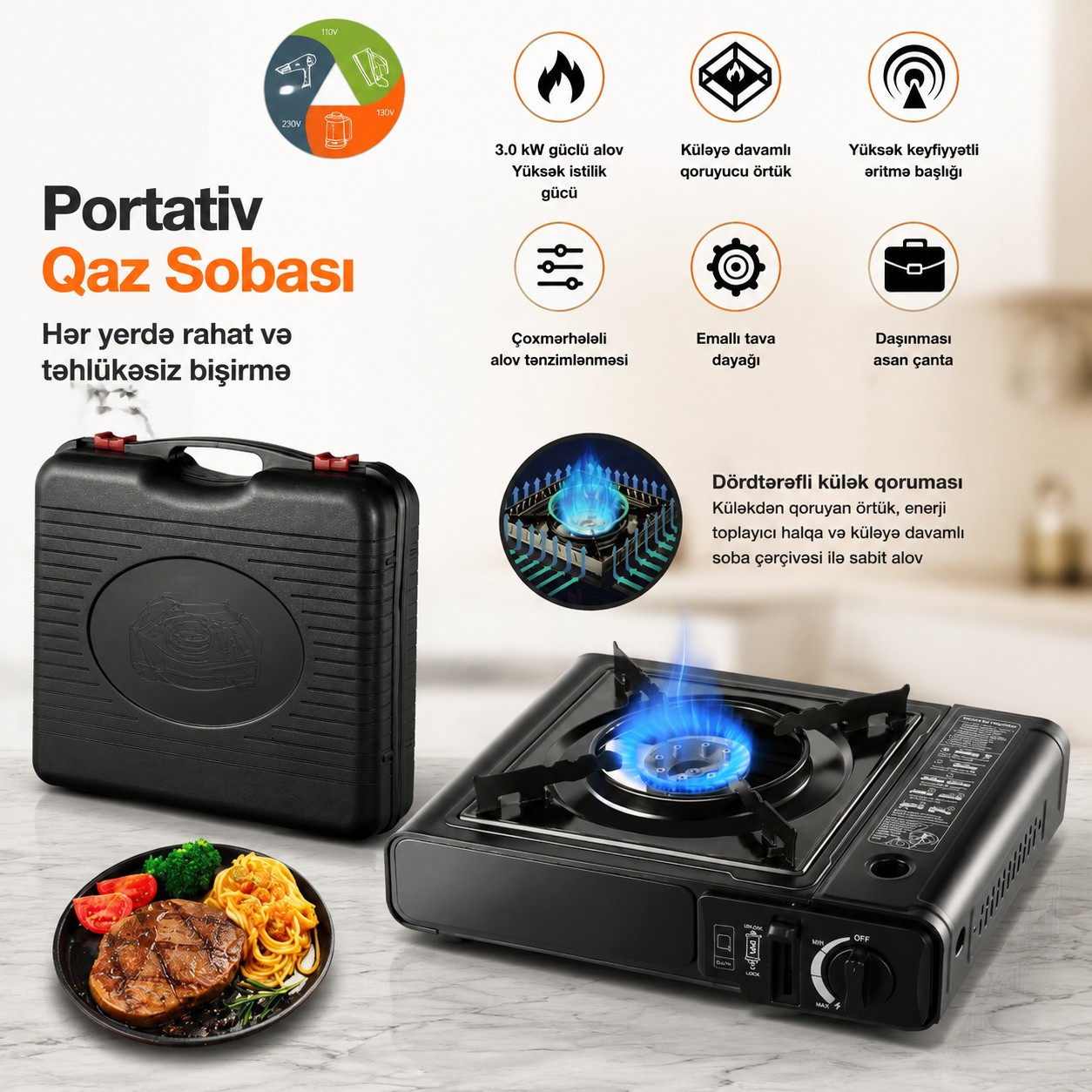 Portativ qaz plitəsi kempinq üçün 2489503, qara