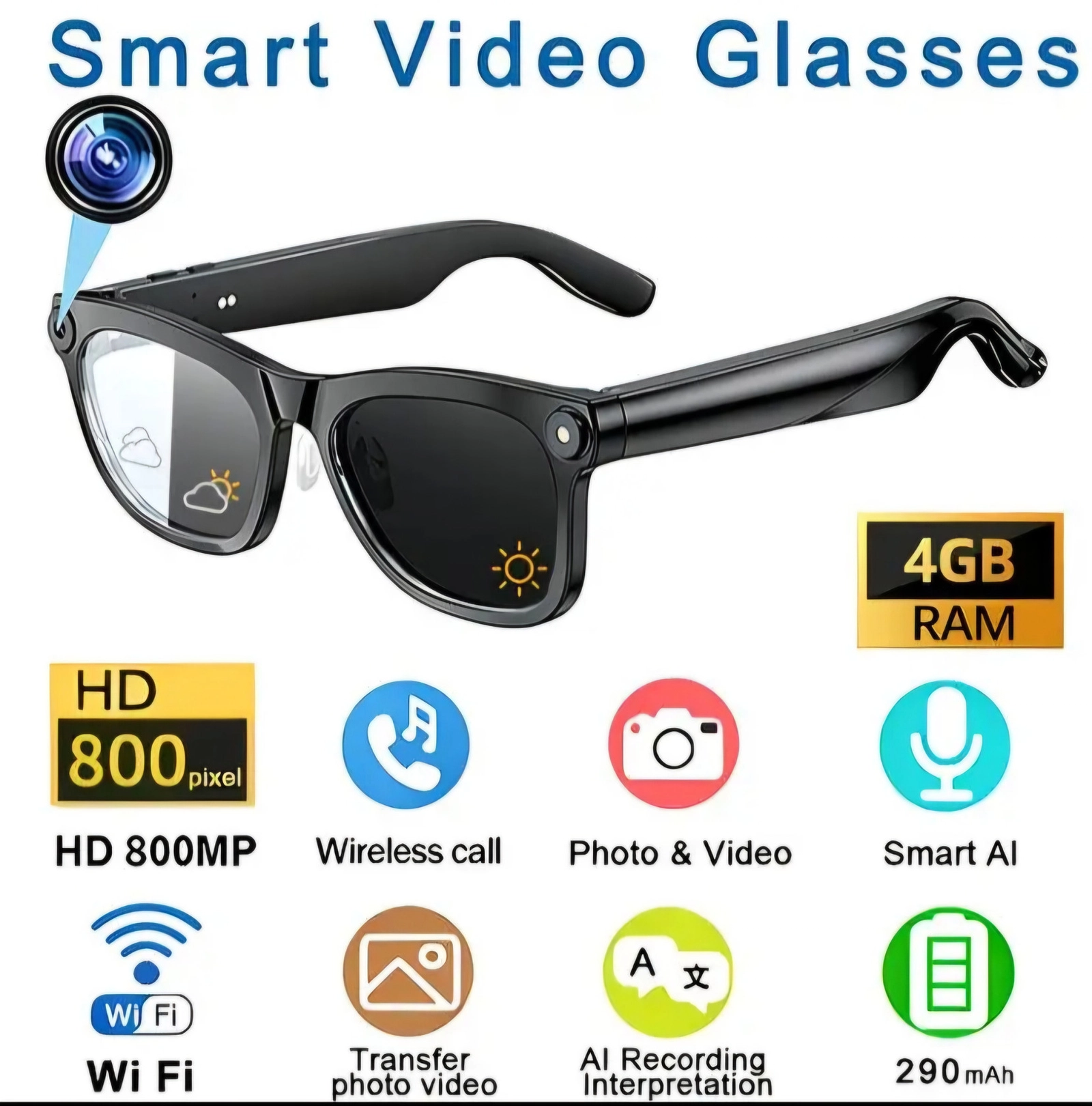 Kameralı ağıllı eynək HD 800MP