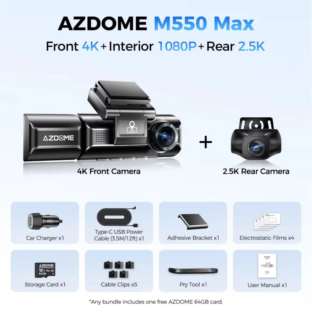 Avtomobil videoqeydiyyatçısı Azdome M550 MAX 4K.